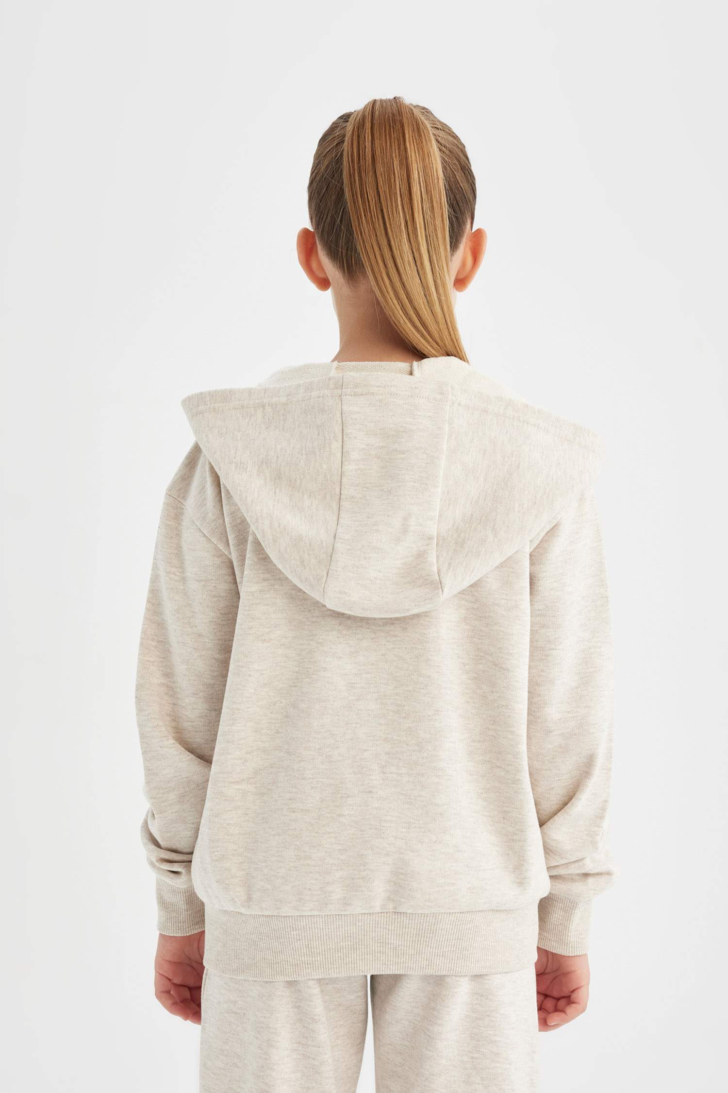 Kız Çocuk Basic Düz Kapüşonlu Fermuarlı Okul Hırkası