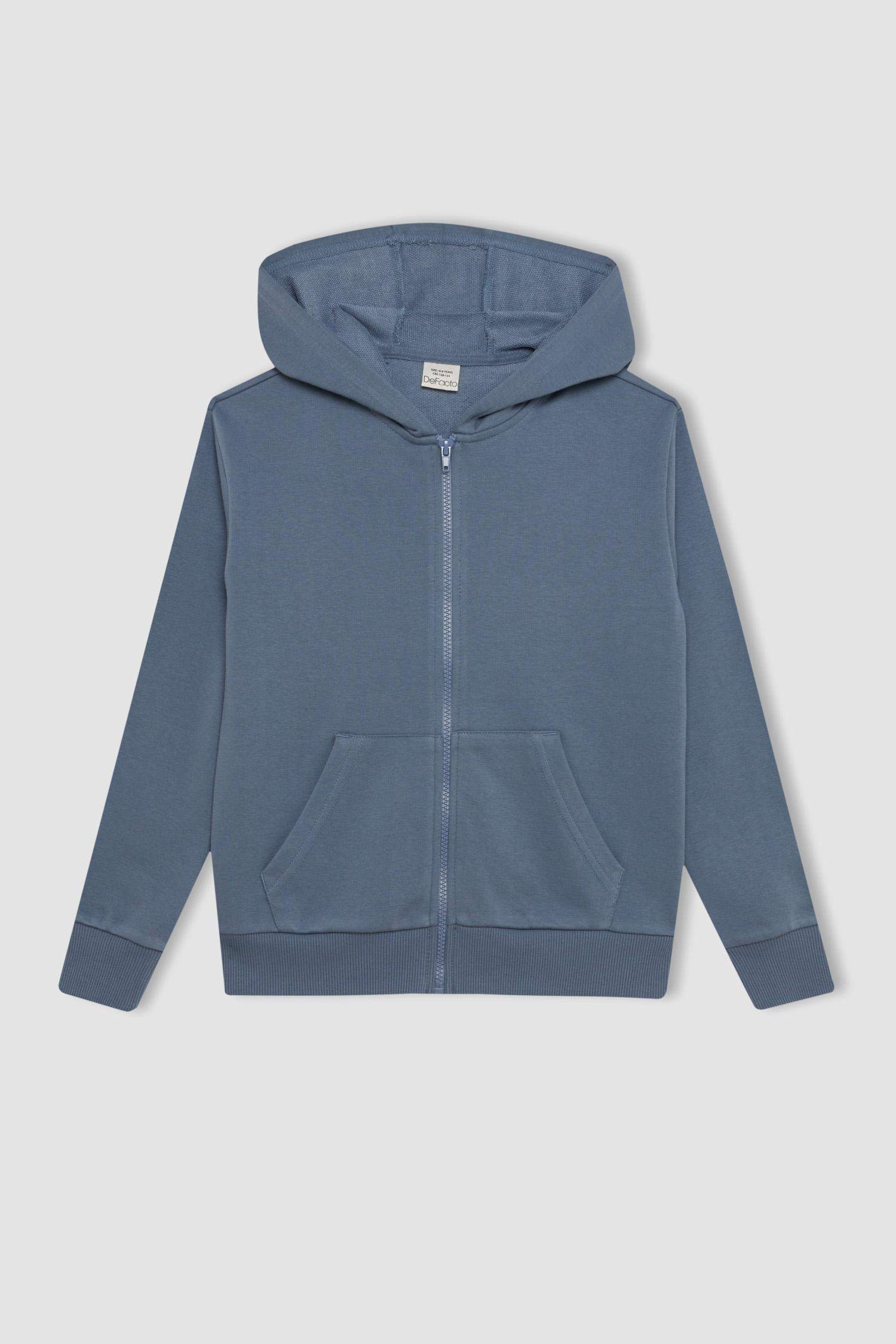 Kız Çocuk Basic Düz Kapüşonlu Cepli Fermuarlı Okul Hırkası