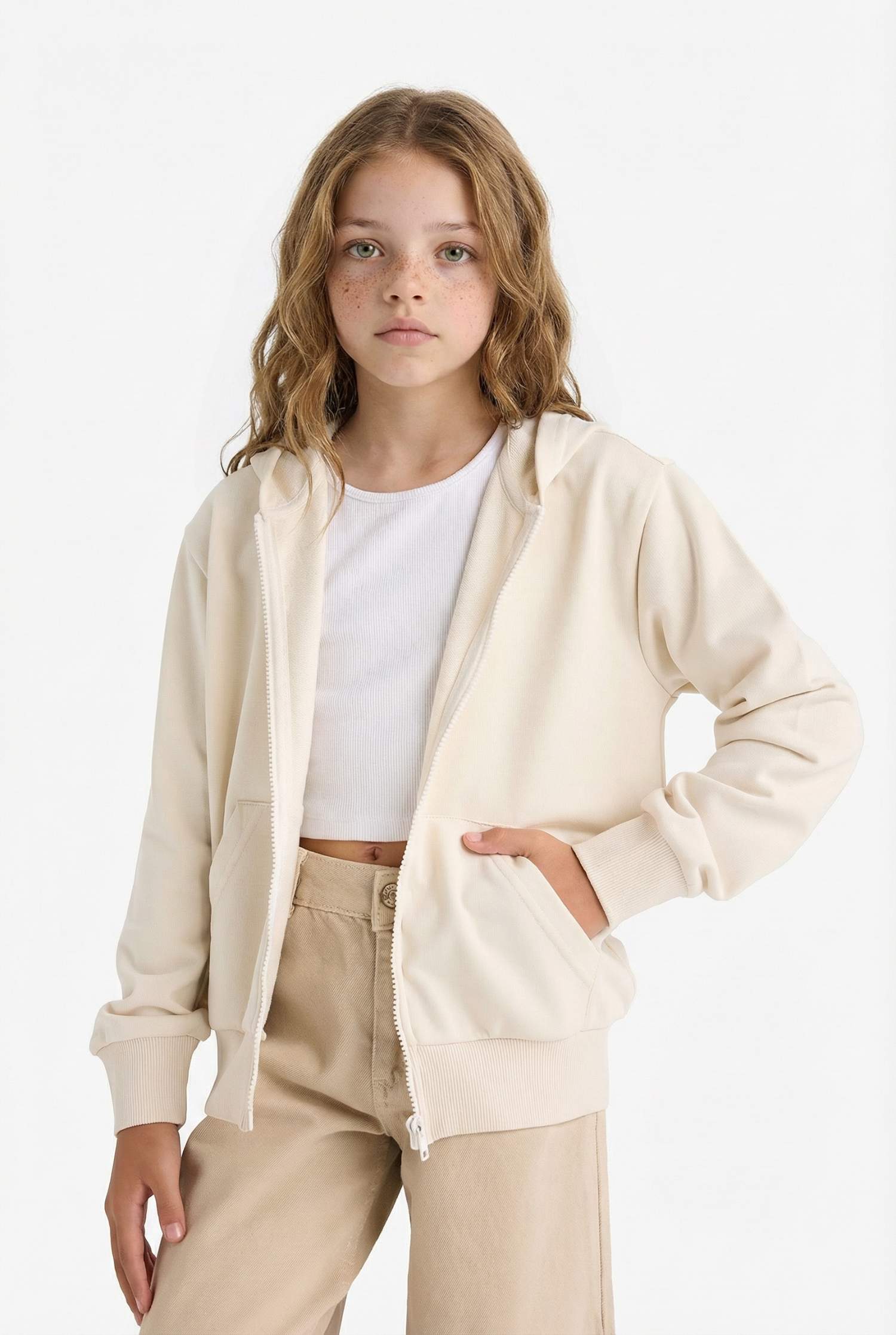 سويت شيرت بناتي سادة قصة عادية بغطاء للرأس