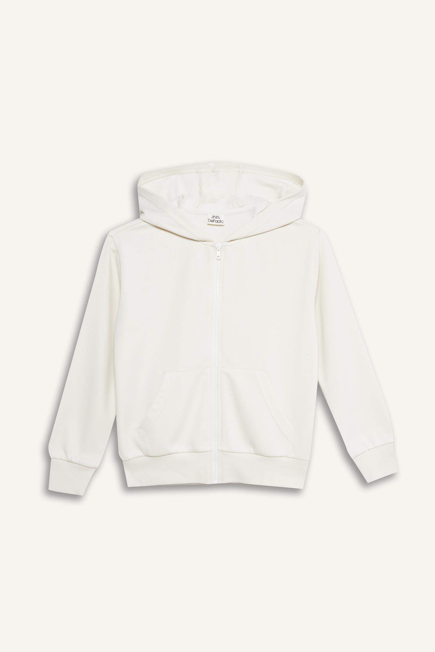 Kız Çocuk Basic Düz Kapüşonlu Okul Fermuarlı Sweatshirt