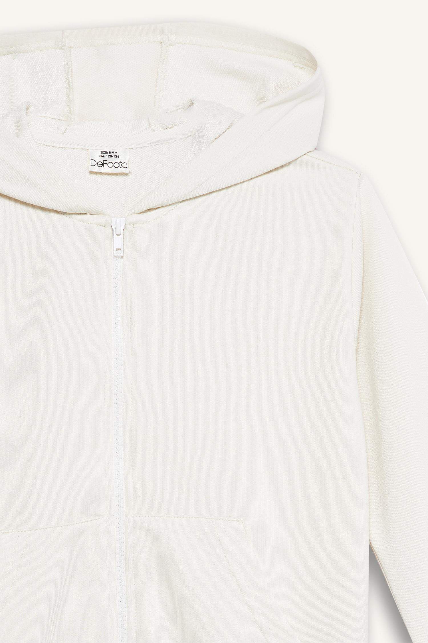 Kız Çocuk Basic Düz Kapüşonlu Okul Fermuarlı Sweatshirt