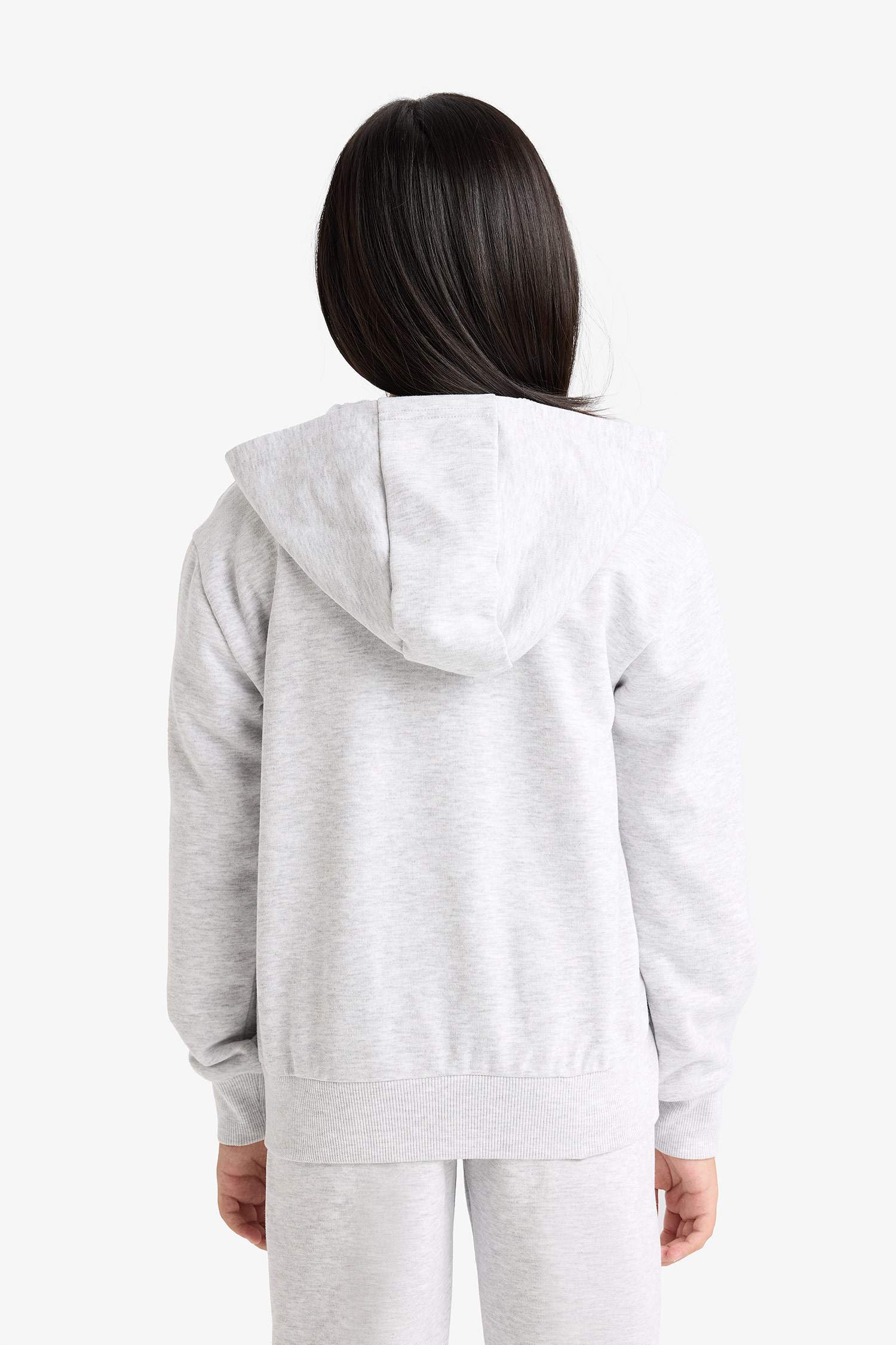 Kız Çocuk Basic Düz Kapüşonlu Okul Fermuarlı Sweatshirt