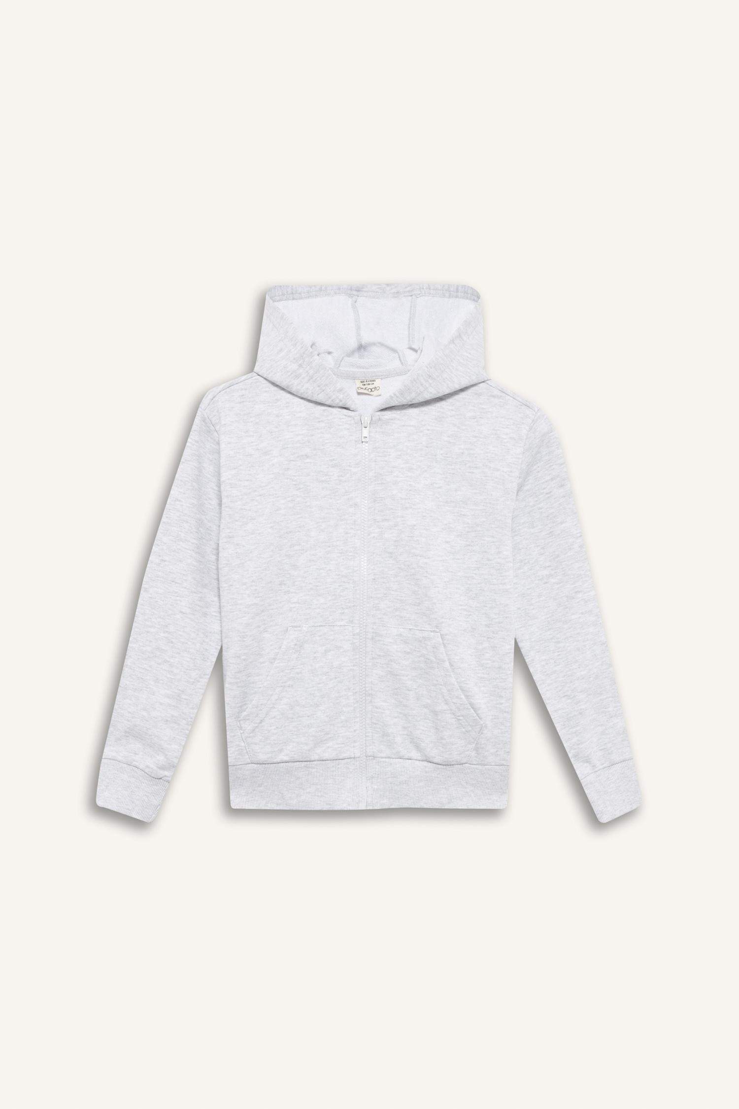Kız Çocuk Basic Düz Kapüşonlu Okul Fermuarlı Sweatshirt
