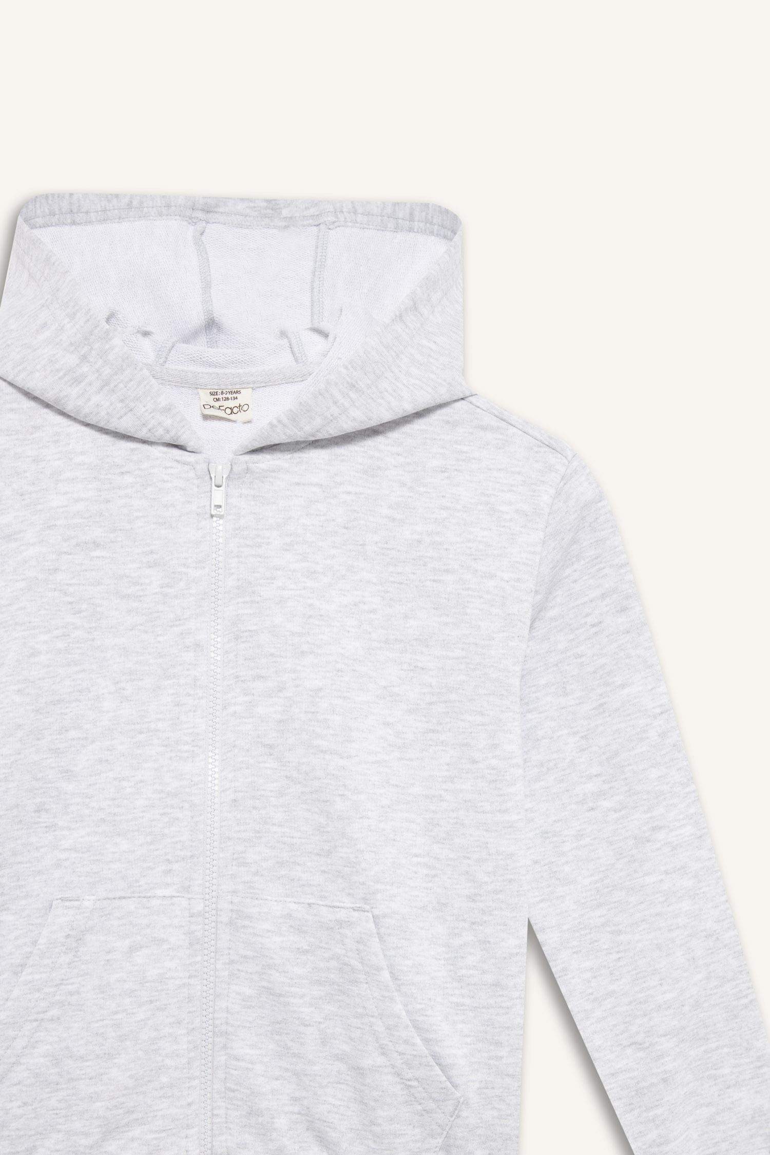 Kız Çocuk Basic Düz Kapüşonlu Okul Fermuarlı Sweatshirt