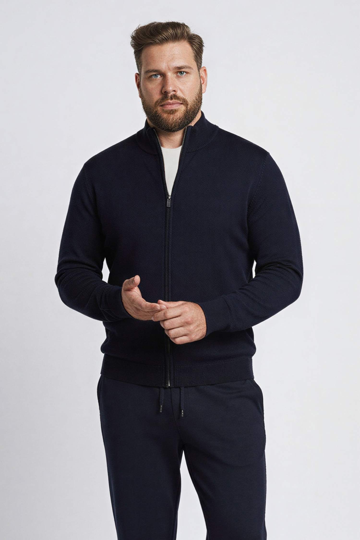 Standart Fit Dik Yaka Fermuarlı Triko Hırka