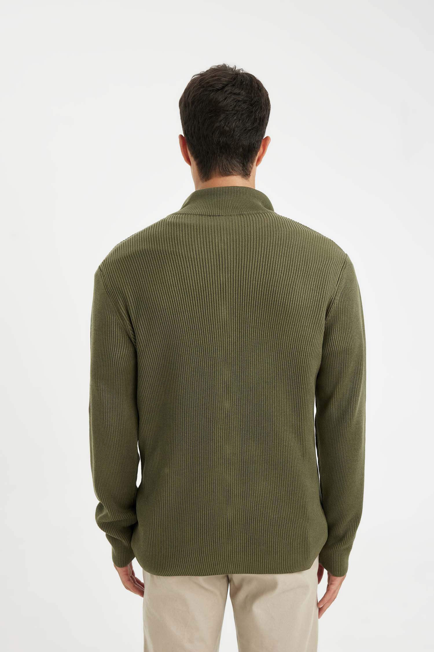 Cardigan zippé kaki Coupe standard avec col montant pour Homme