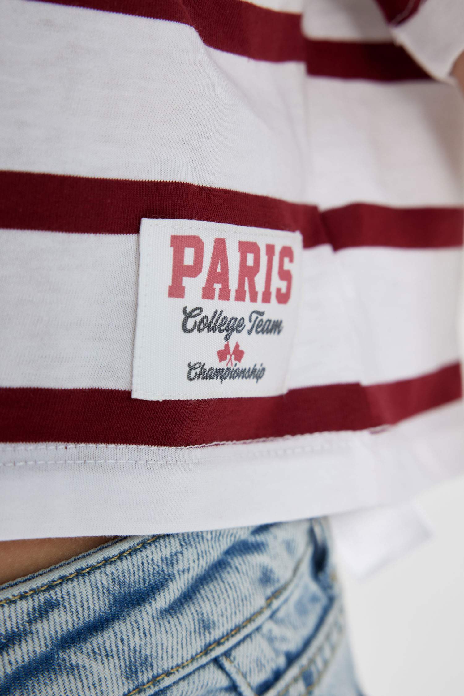 Kız Çocuk Bisiklet Yaka Penye Çizgili Kısa Kollu Tişört