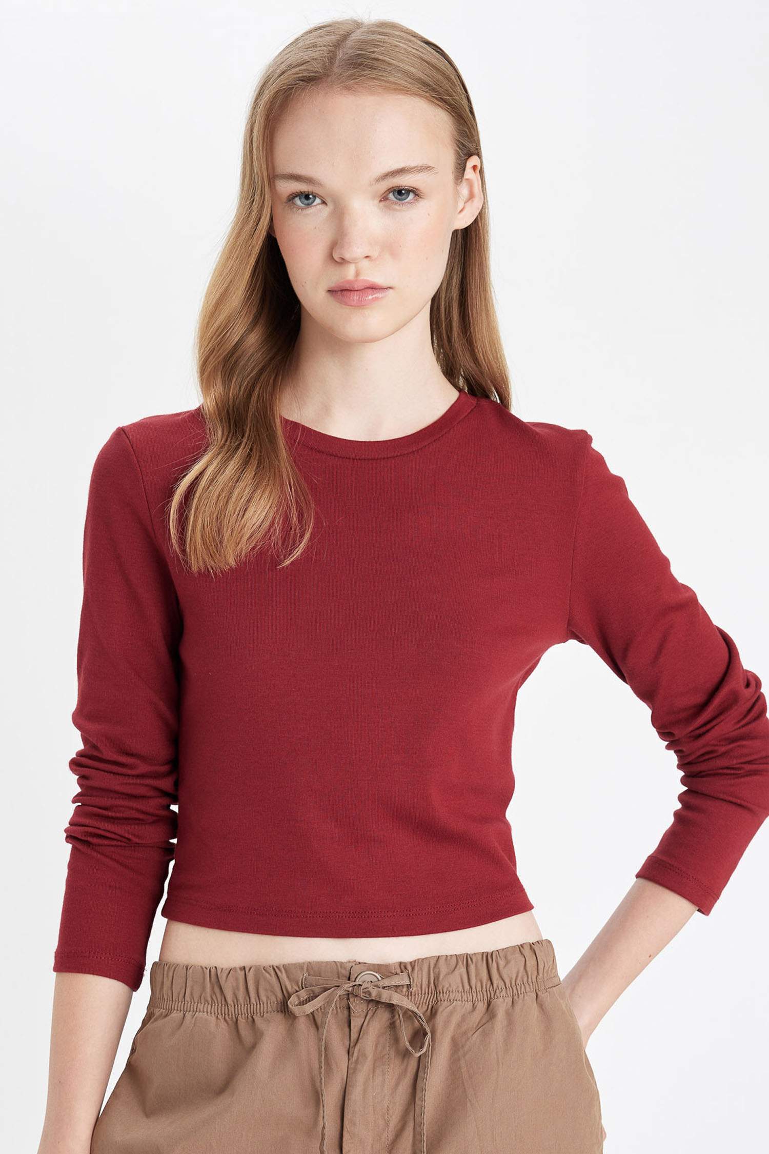 Fitted Crew Neck Ribbed Basic T-Shirt