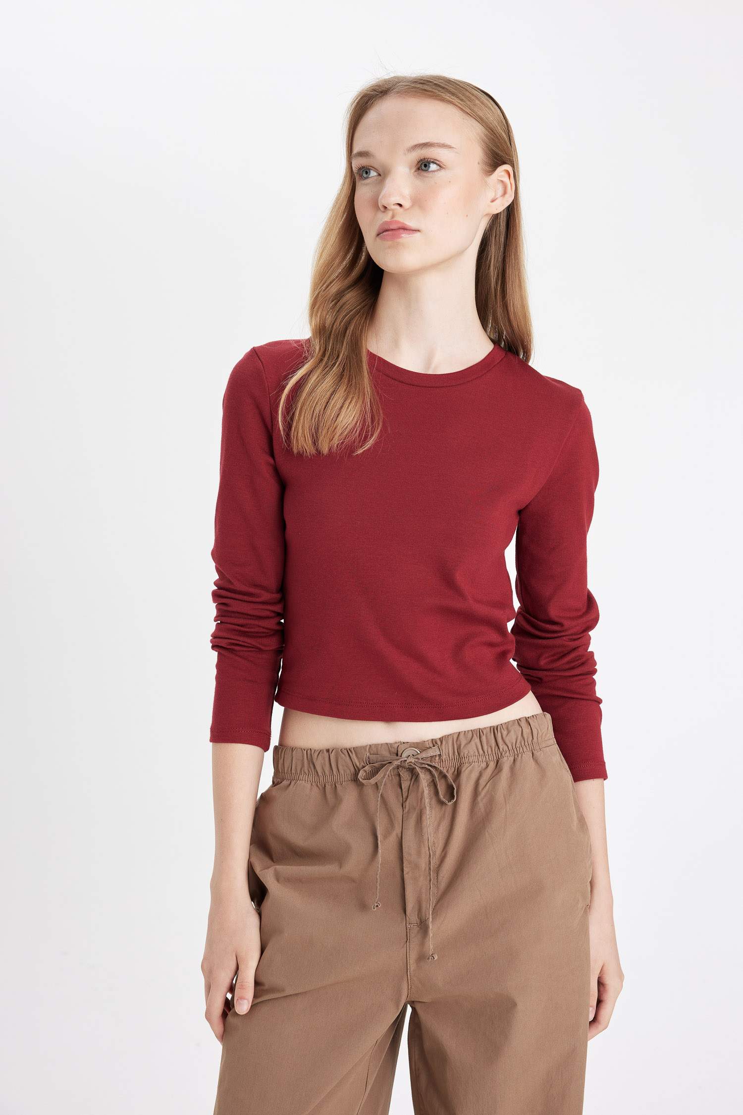 Fitted Crew Neck Ribbed Basic T-Shirt