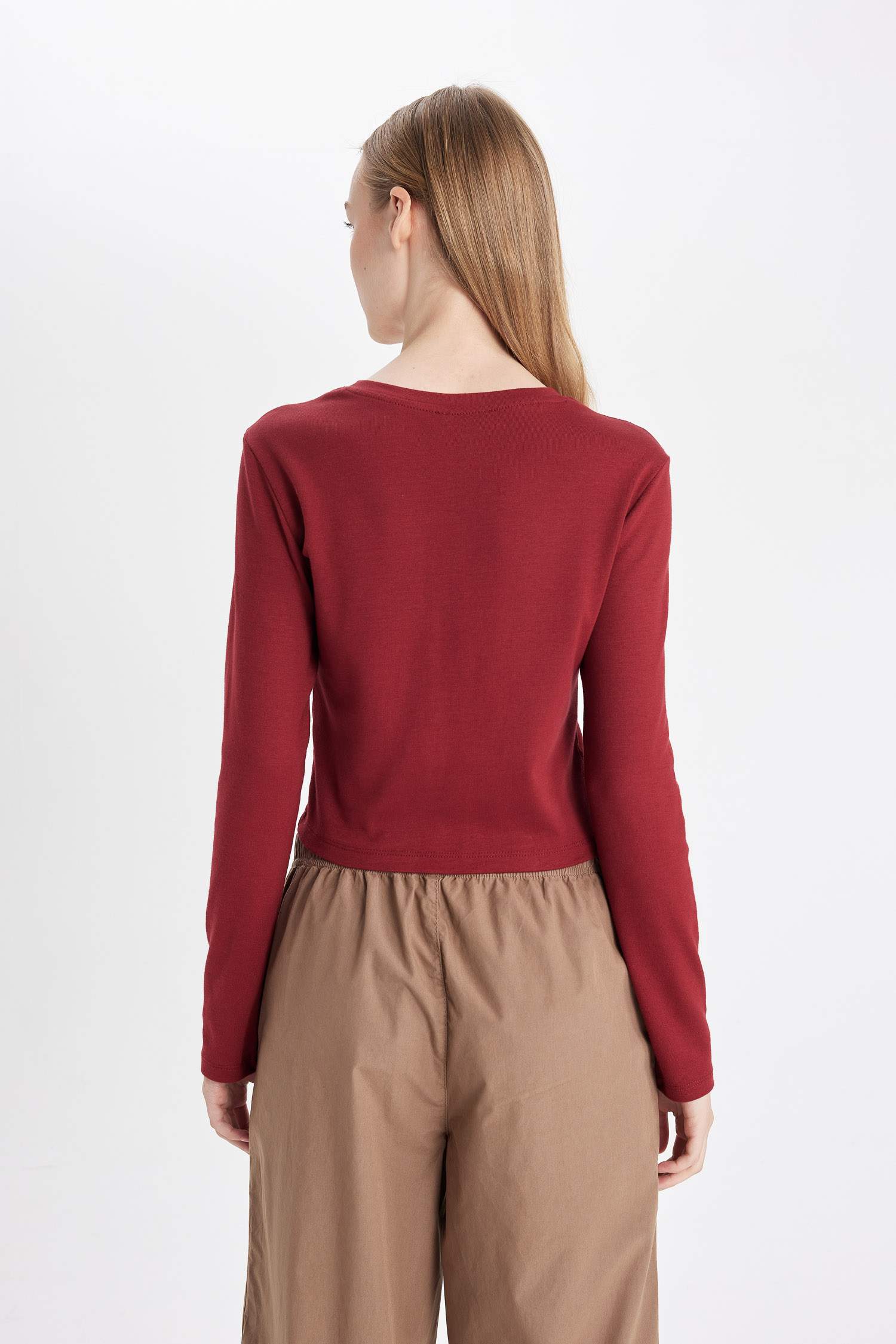 Fitted Crew Neck Ribbed Basic T-Shirt