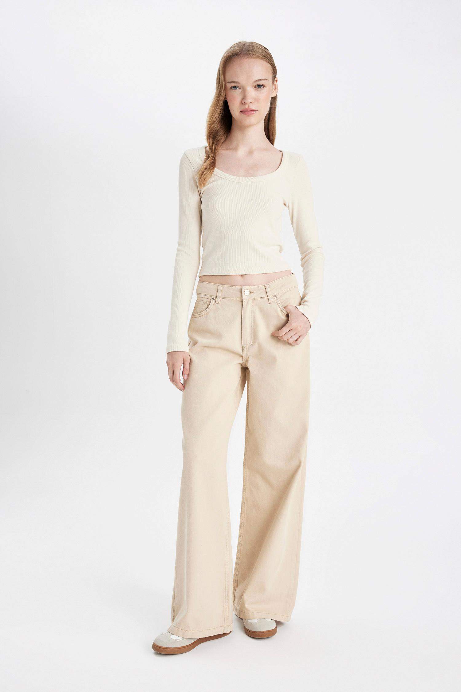 Coool Fitted Vücuda Oturan U Yaka Fitilli Kaşkorse Basic Düz Uzun Kollu Tişört