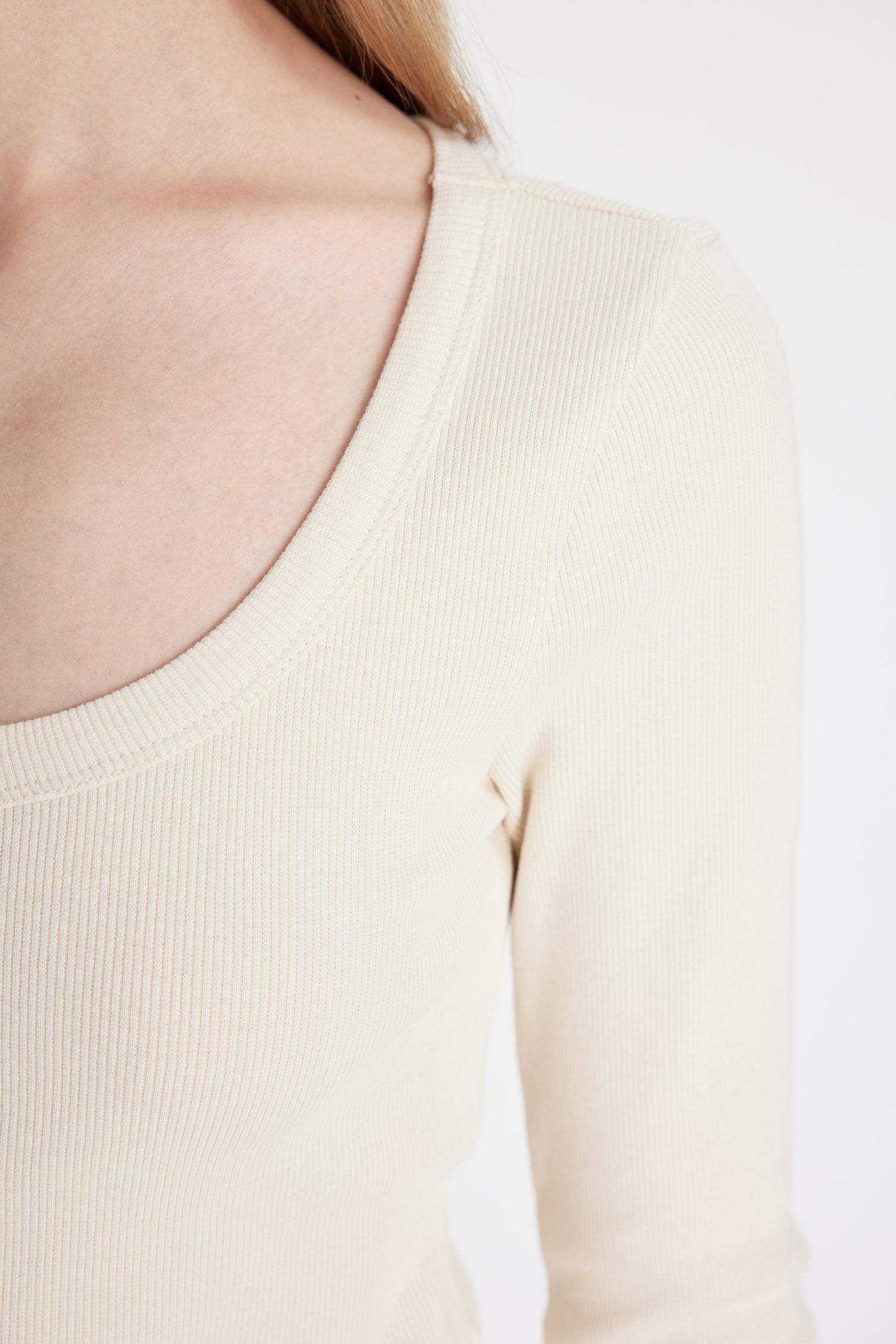 Coool Fitted Vücuda Oturan U Yaka Fitilli Kaşkorse Basic Düz Uzun Kollu Tişört