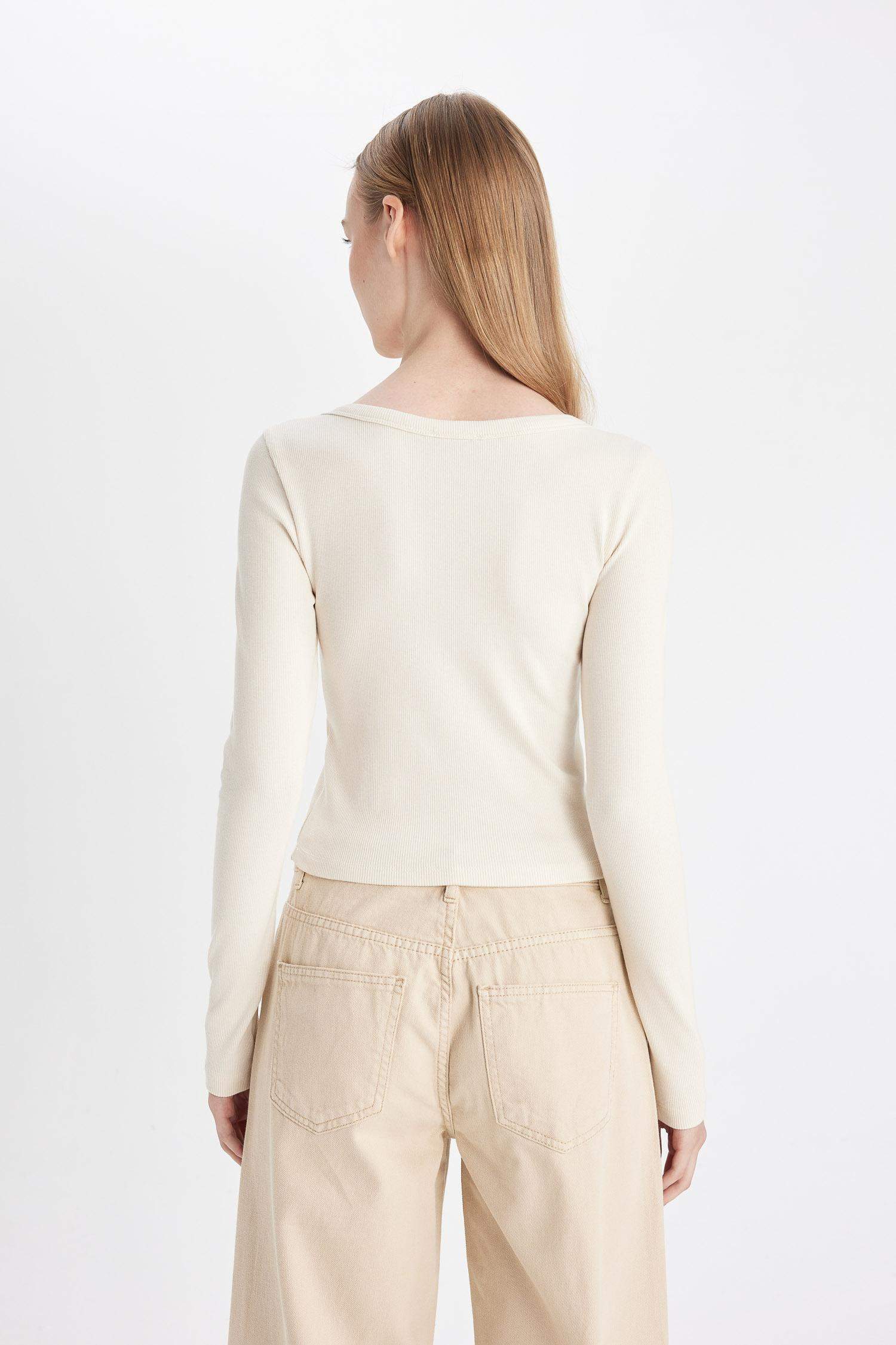 Coool Fitted Vücuda Oturan U Yaka Fitilli Kaşkorse Basic Düz Uzun Kollu Tişört