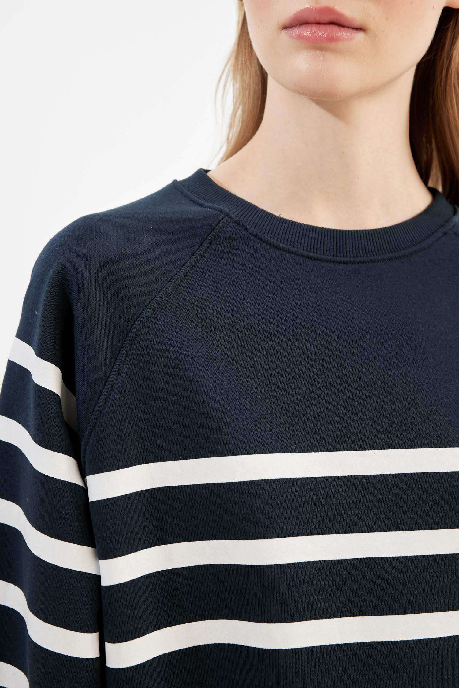 Coool Oversize Geniş Kalıp Bisiklet Yaka Çizgili Kalın Sweatshirt