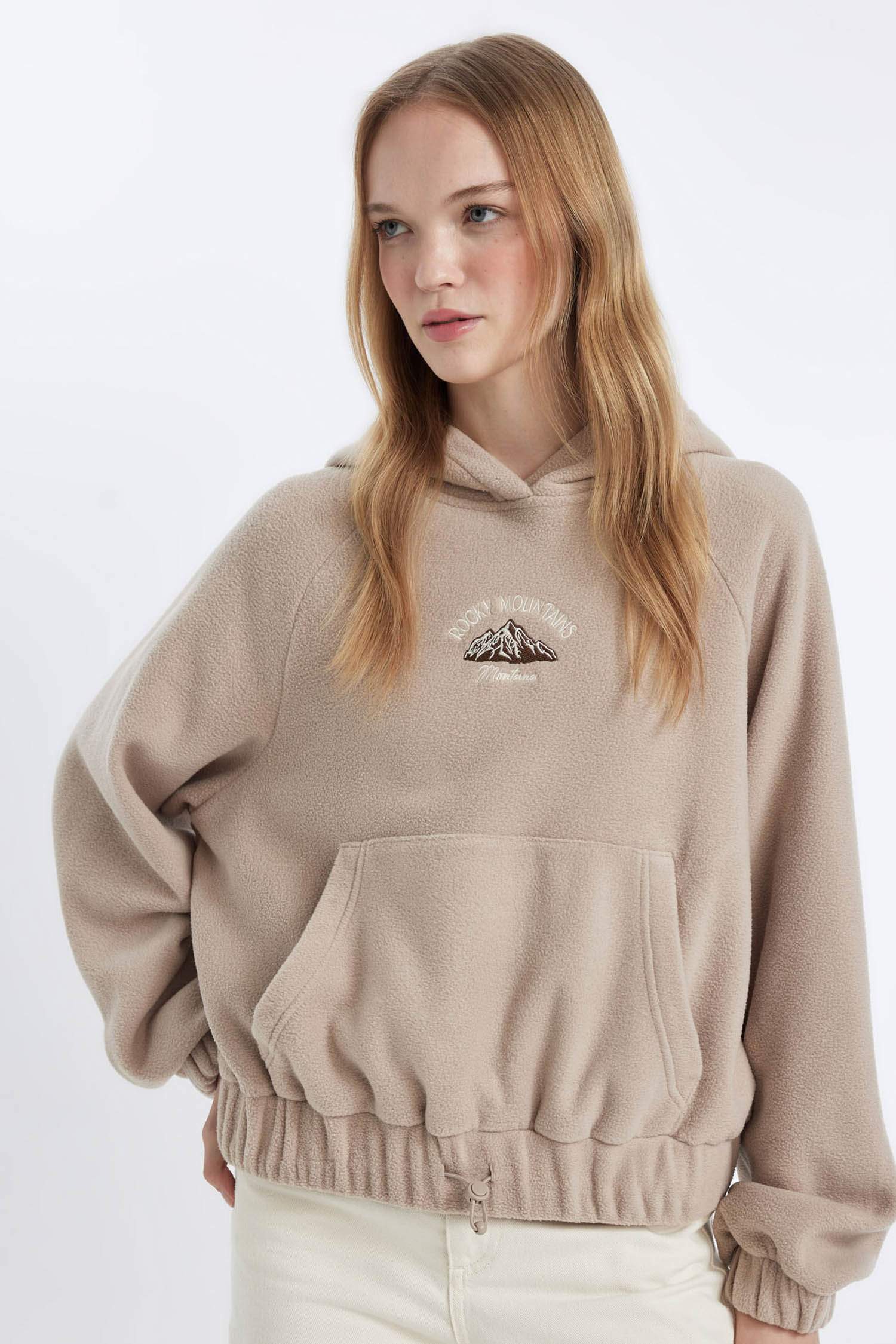 Coool Loose Fit Kapüşonlu Kanguru Cepli Polar Sweatshirt