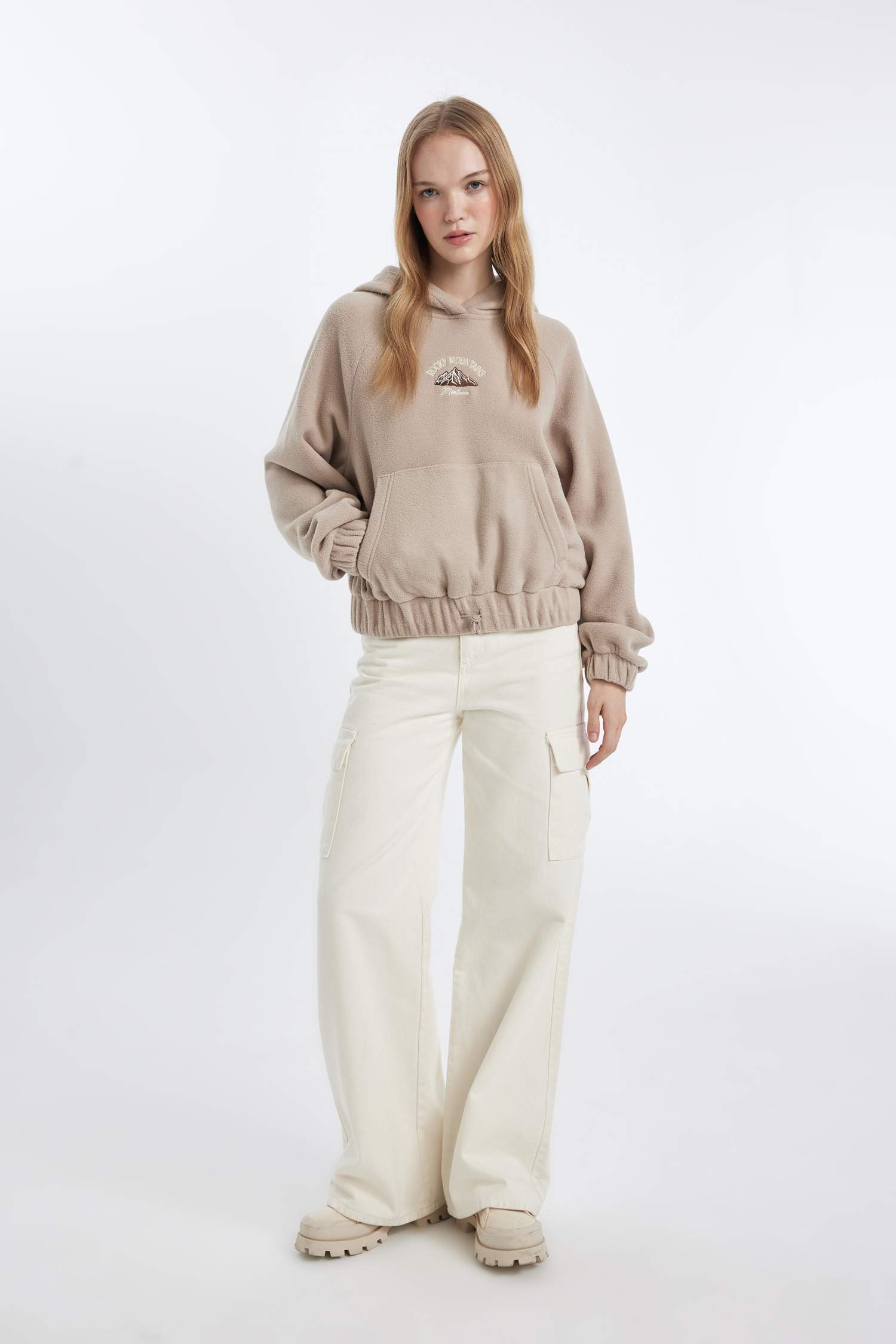 Coool Loose Fit Kapüşonlu Kanguru Cepli Polar Sweatshirt