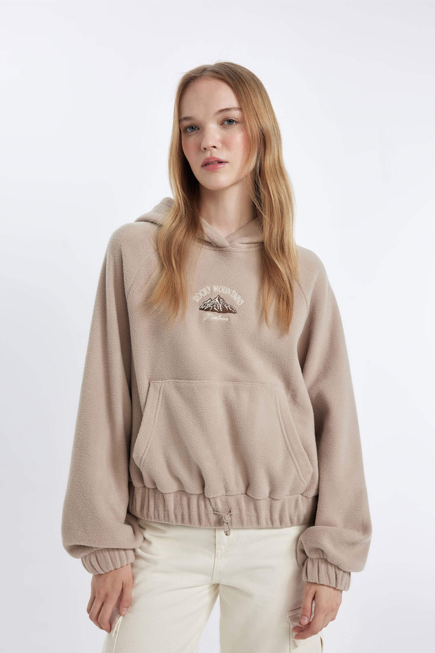 Coool Loose Fit Kapüşonlu Kanguru Cepli Polar Sweatshirt