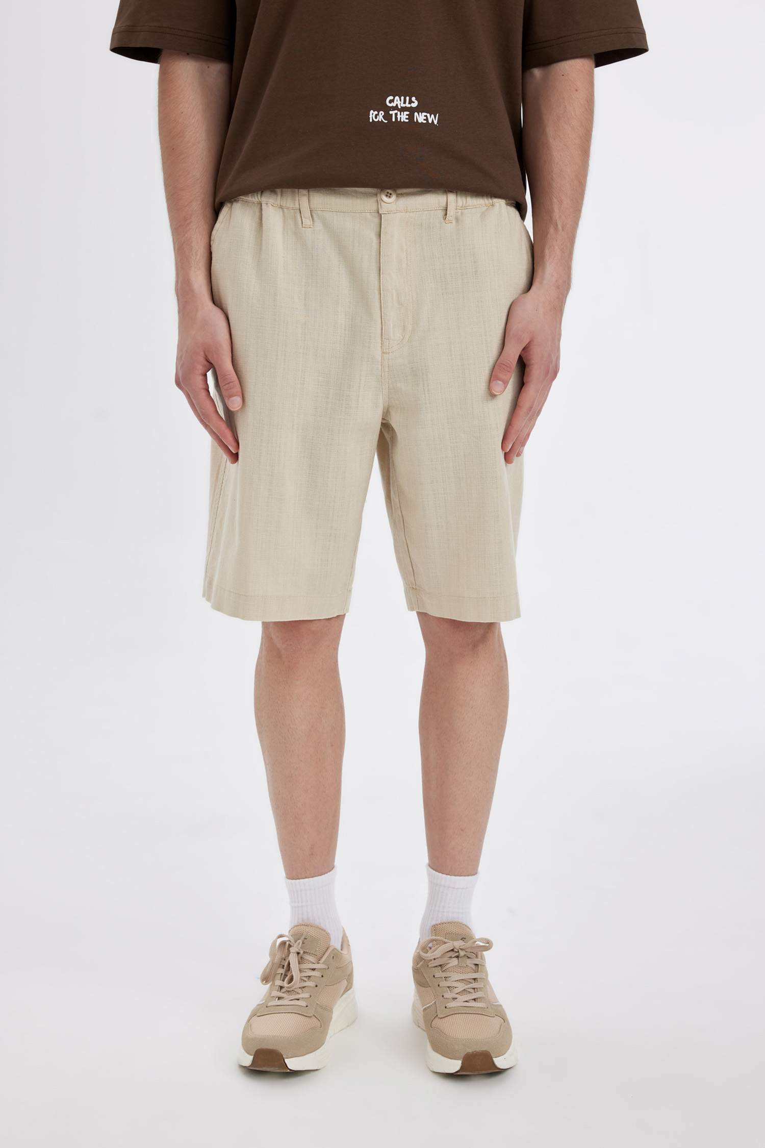 %100 Pamuk Regular Fit Yazlık Keten Bermuda Şort