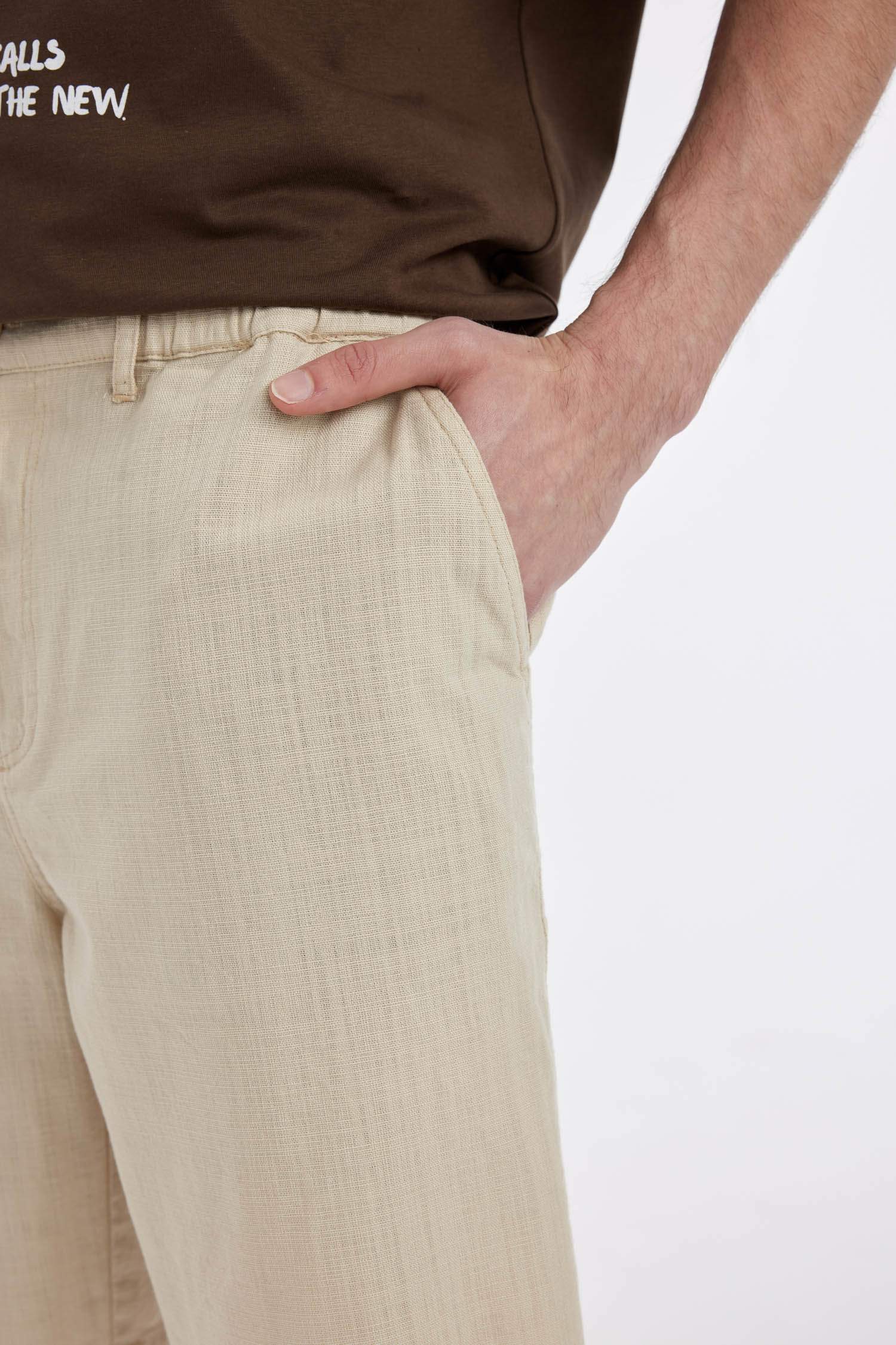 %100 Pamuk Regular Fit Yazlık Keten Bermuda Şort