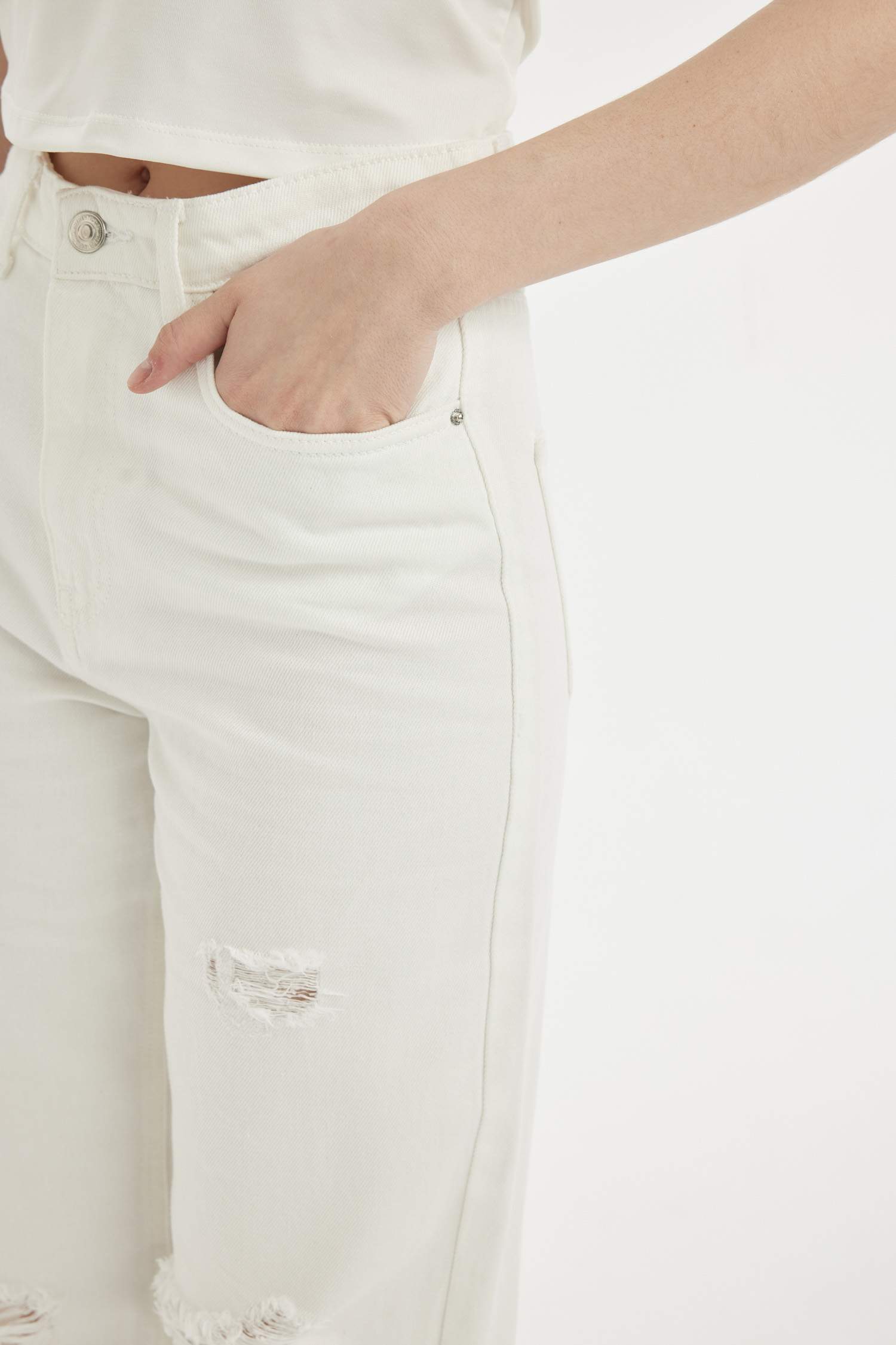 بنطلون جينز وايد ليج برجل واسع وخصر عالي