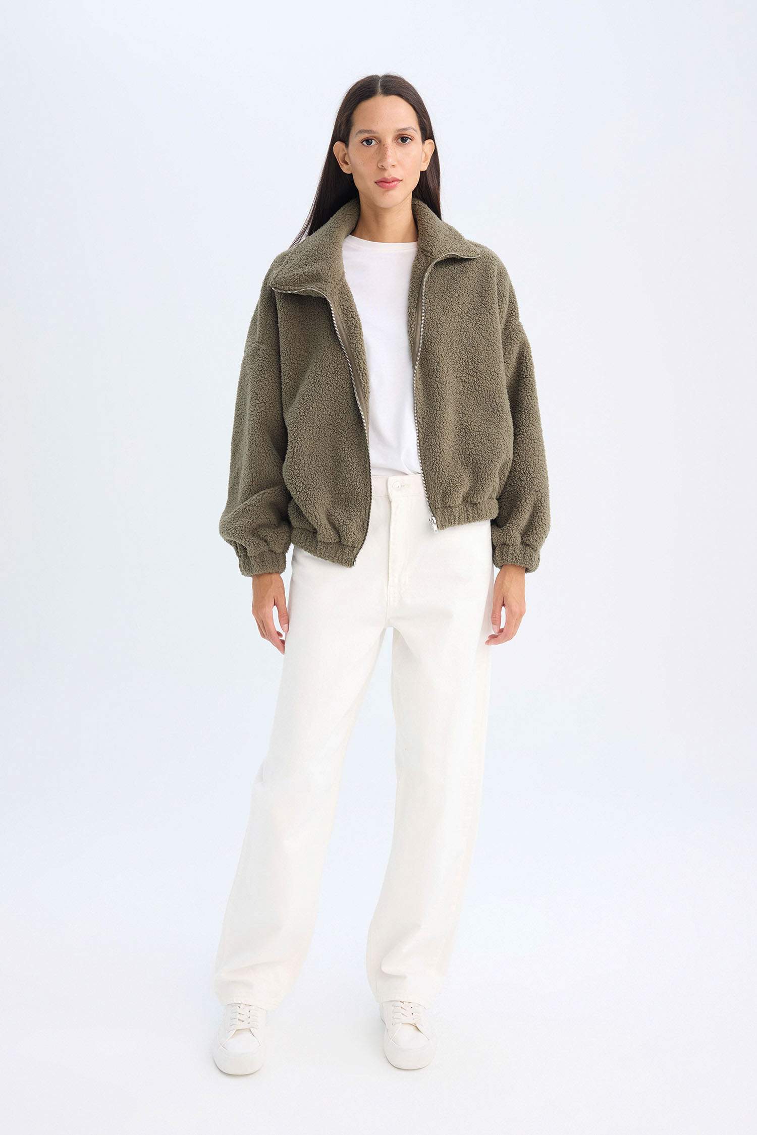 Oversize Geniş Kalıp Polo Yaka Welsoft Pelüş Fermuarlı Hırka