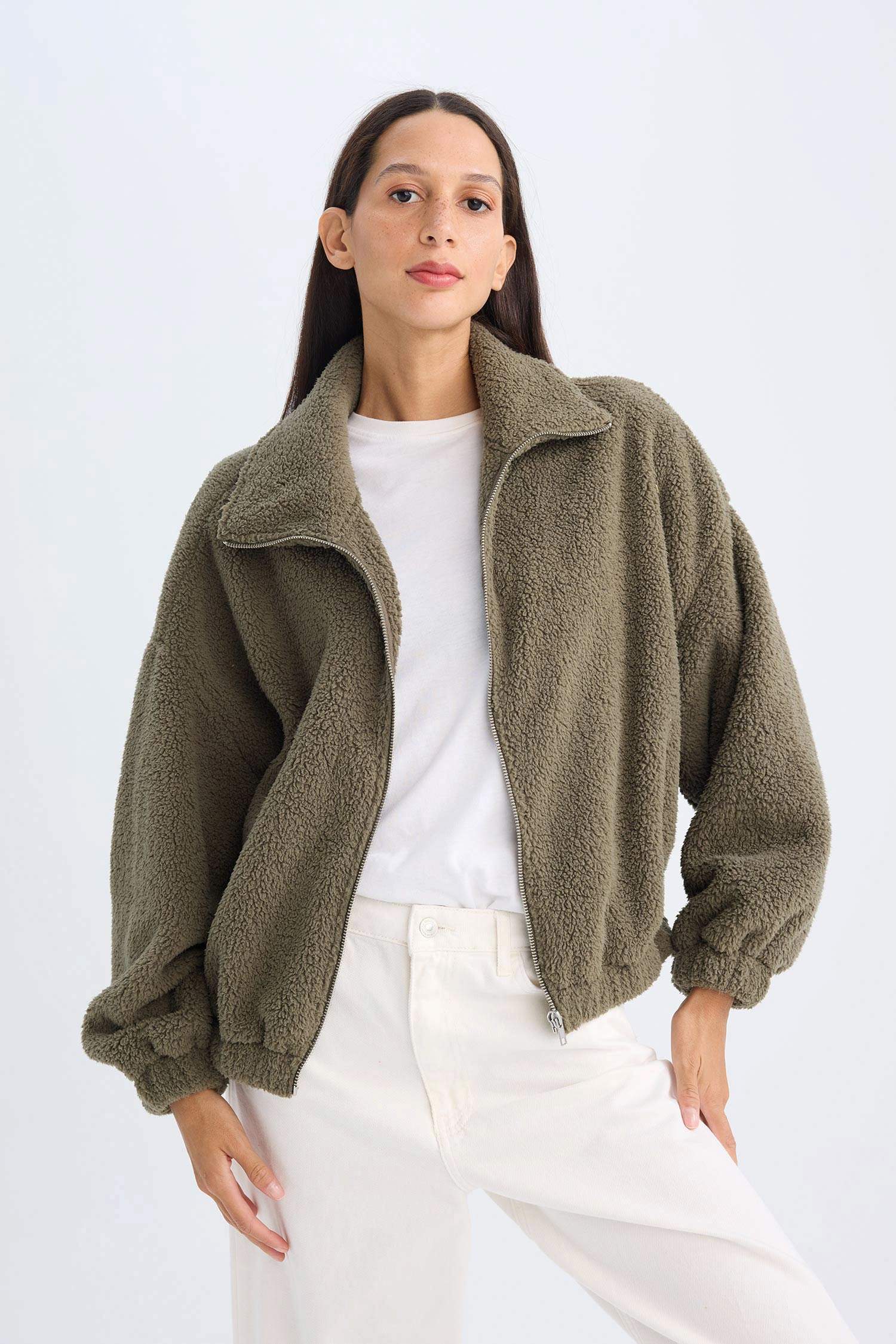 Oversize Geniş Kalıp Polo Yaka Welsoft Pelüş Fermuarlı Hırka