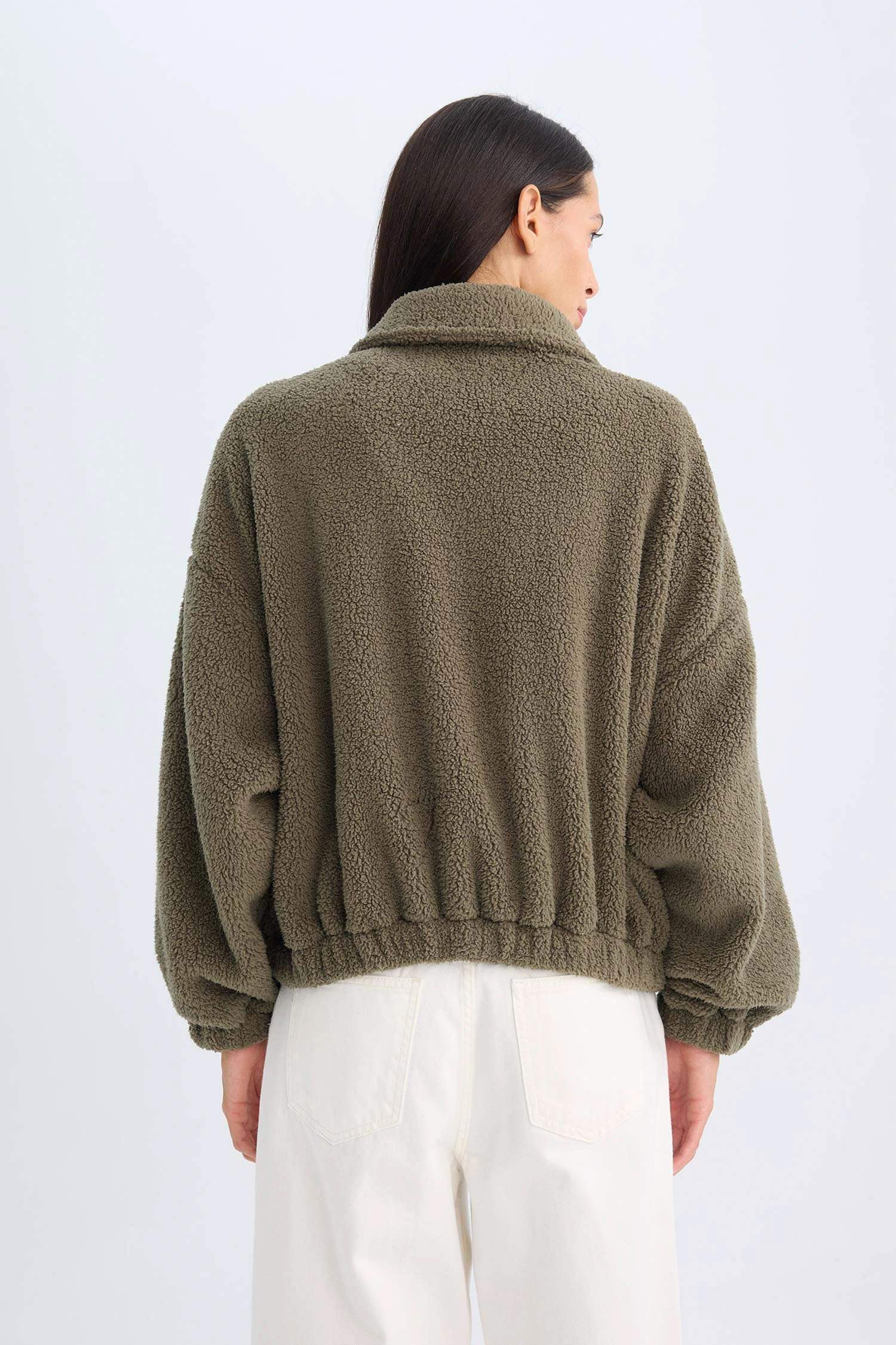 Oversize Geniş Kalıp Polo Yaka Welsoft Pelüş Fermuarlı Hırka