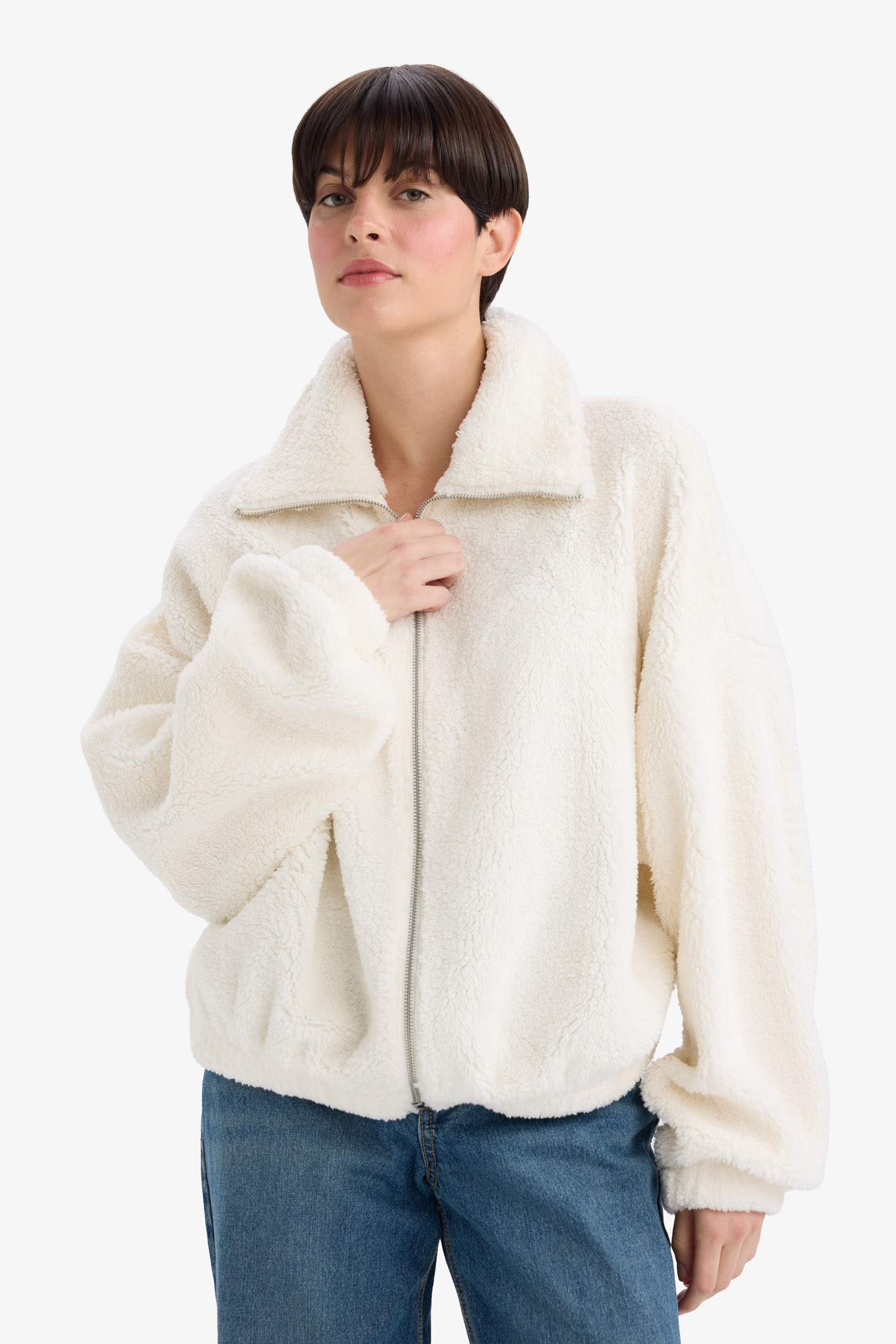 Oversize Geniş Kalıp Polo Yaka Welsoft Pelüş Hırka