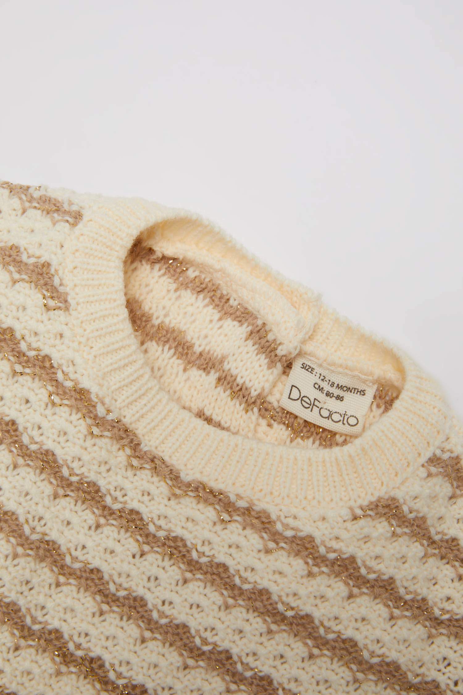 Kız Bebek Bisiklet Yaka Çizgili Triko Kazak