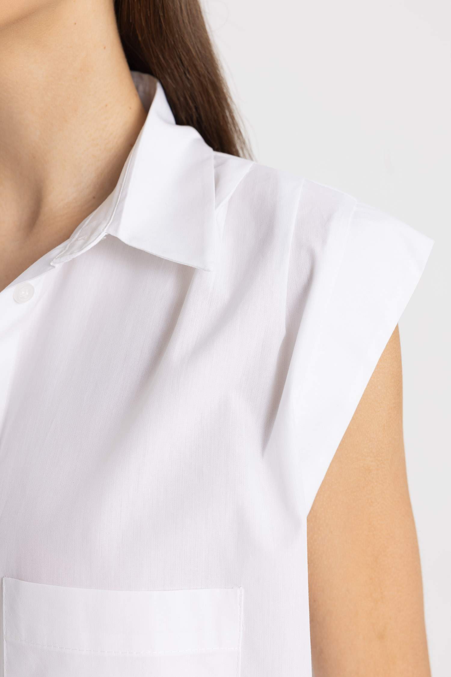Crop Shirt Collar Poplin Short Sleeve Shirt