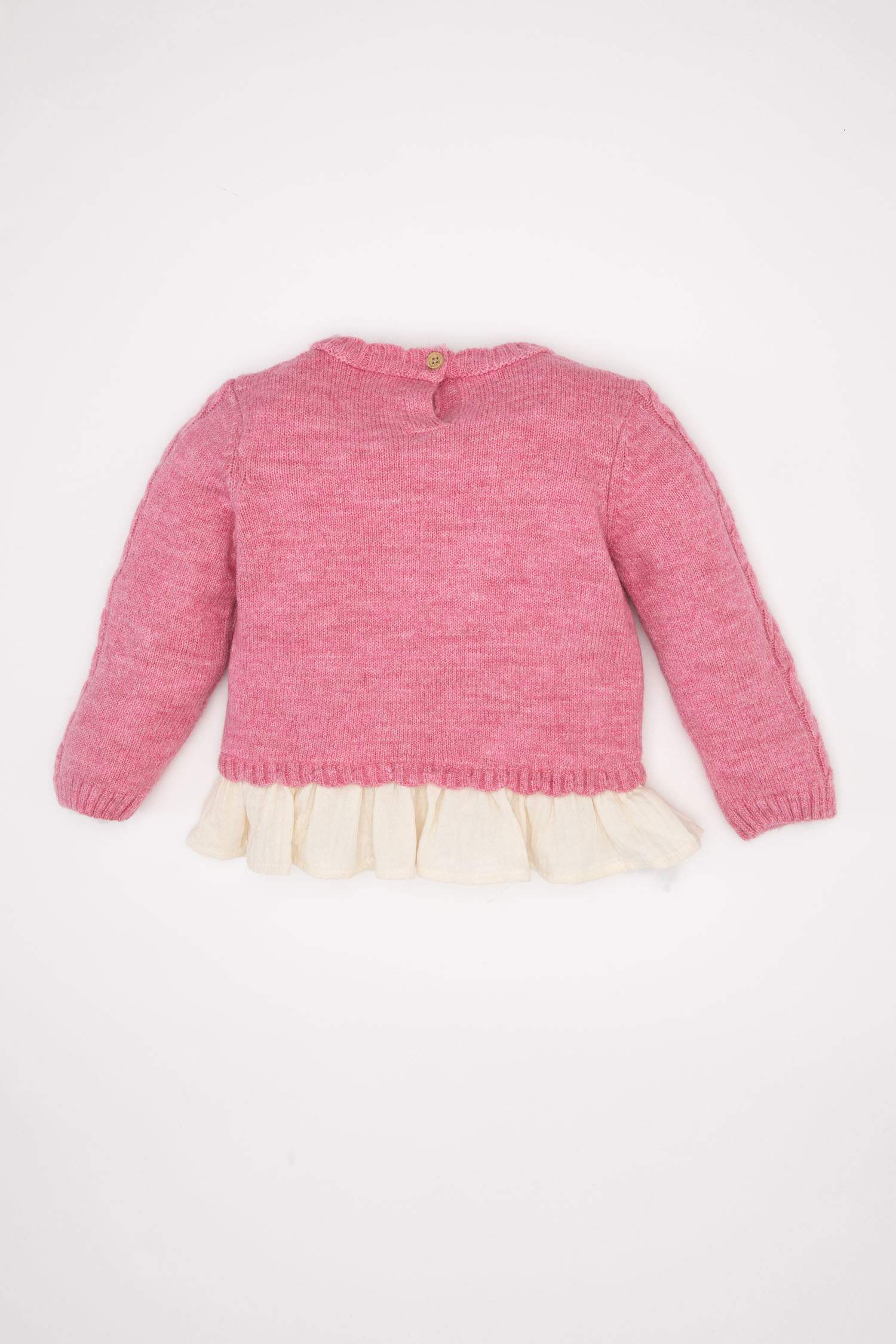 Kız Bebek Pembe Bisiklet Yaka Örgülü Triko Kazak