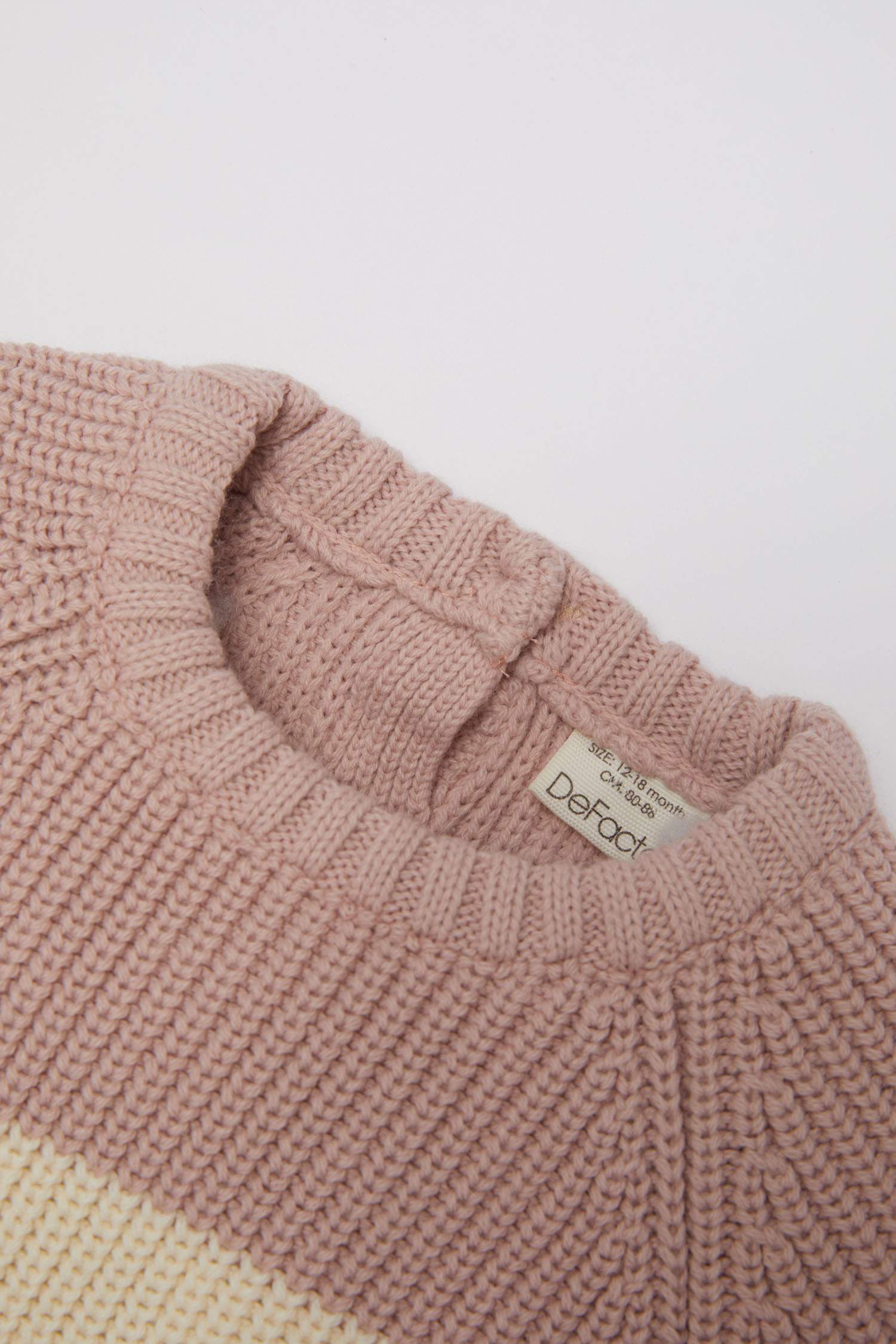 Kız Bebek Renk Bloklu Bisiklet Yaka Triko Kazak