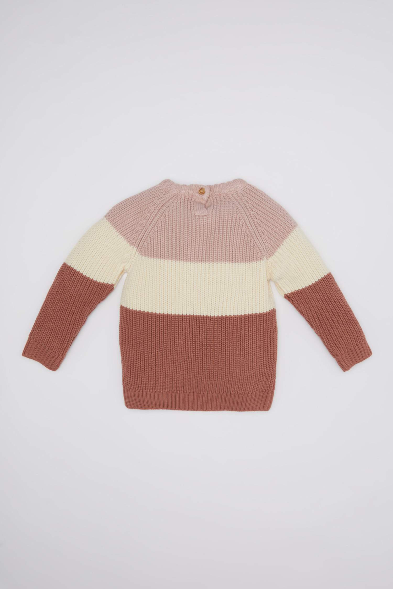 Kız Bebek Renk Bloklu Bisiklet Yaka Triko Kazak