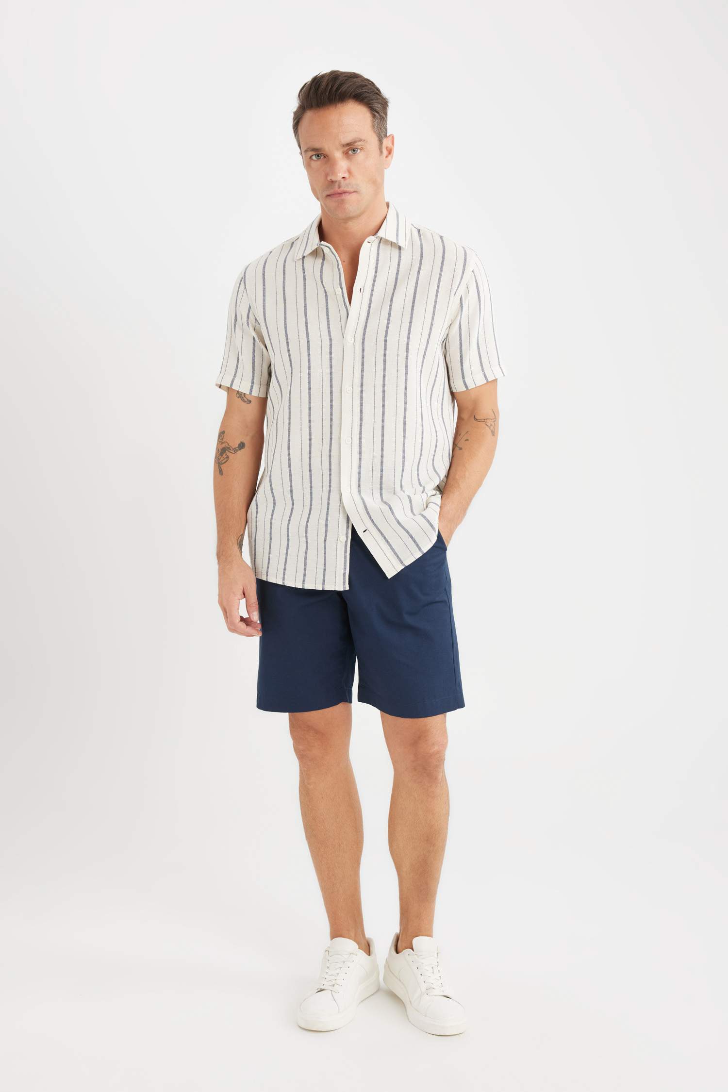 قميص بولو مخطط صيفي قطن مطبوع قصة عادية