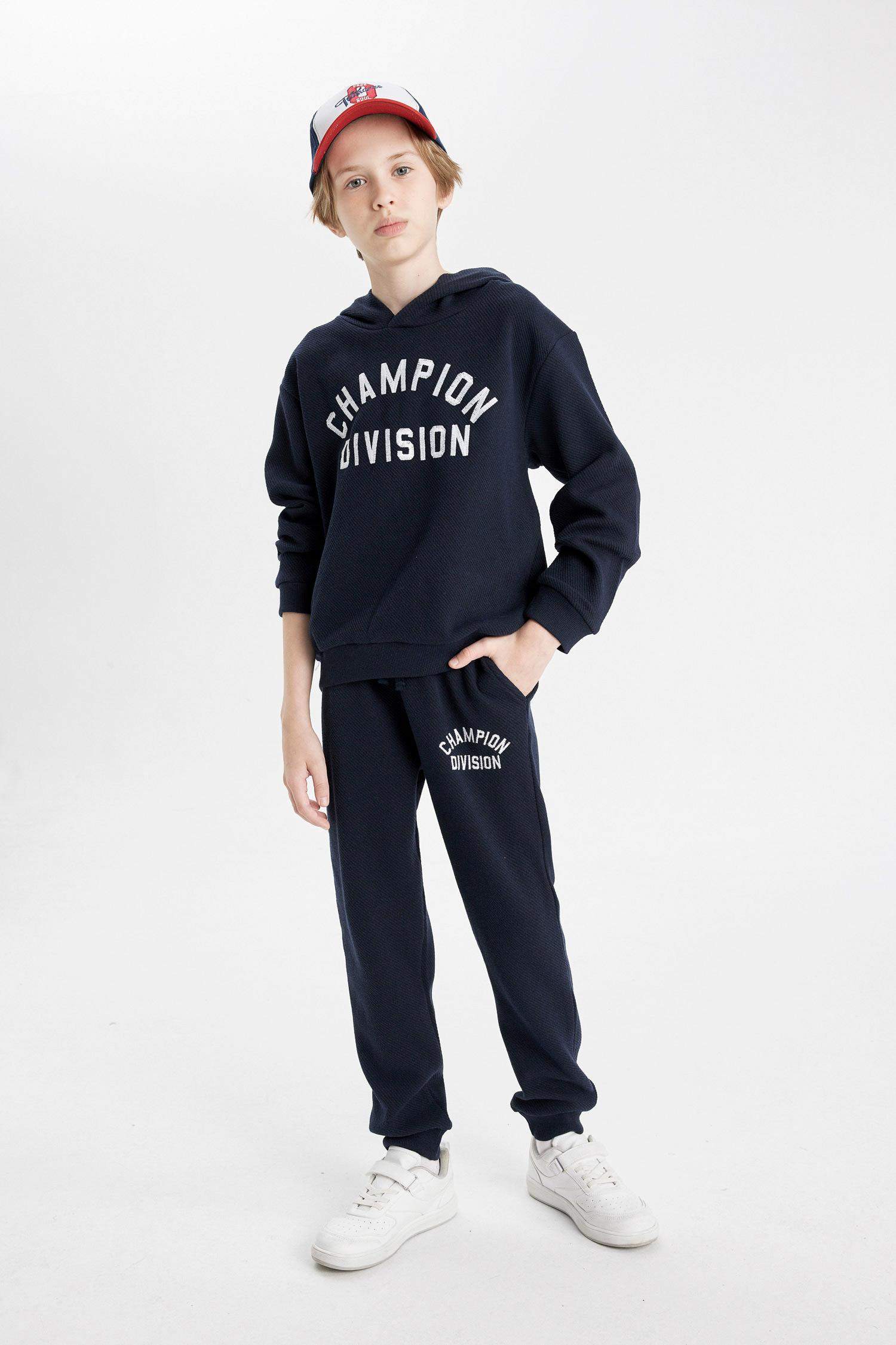 Erkek Çocuk 2'li Takım Kapüşonlu Baskılı Sweatshirt Jogger Eşofman Altı