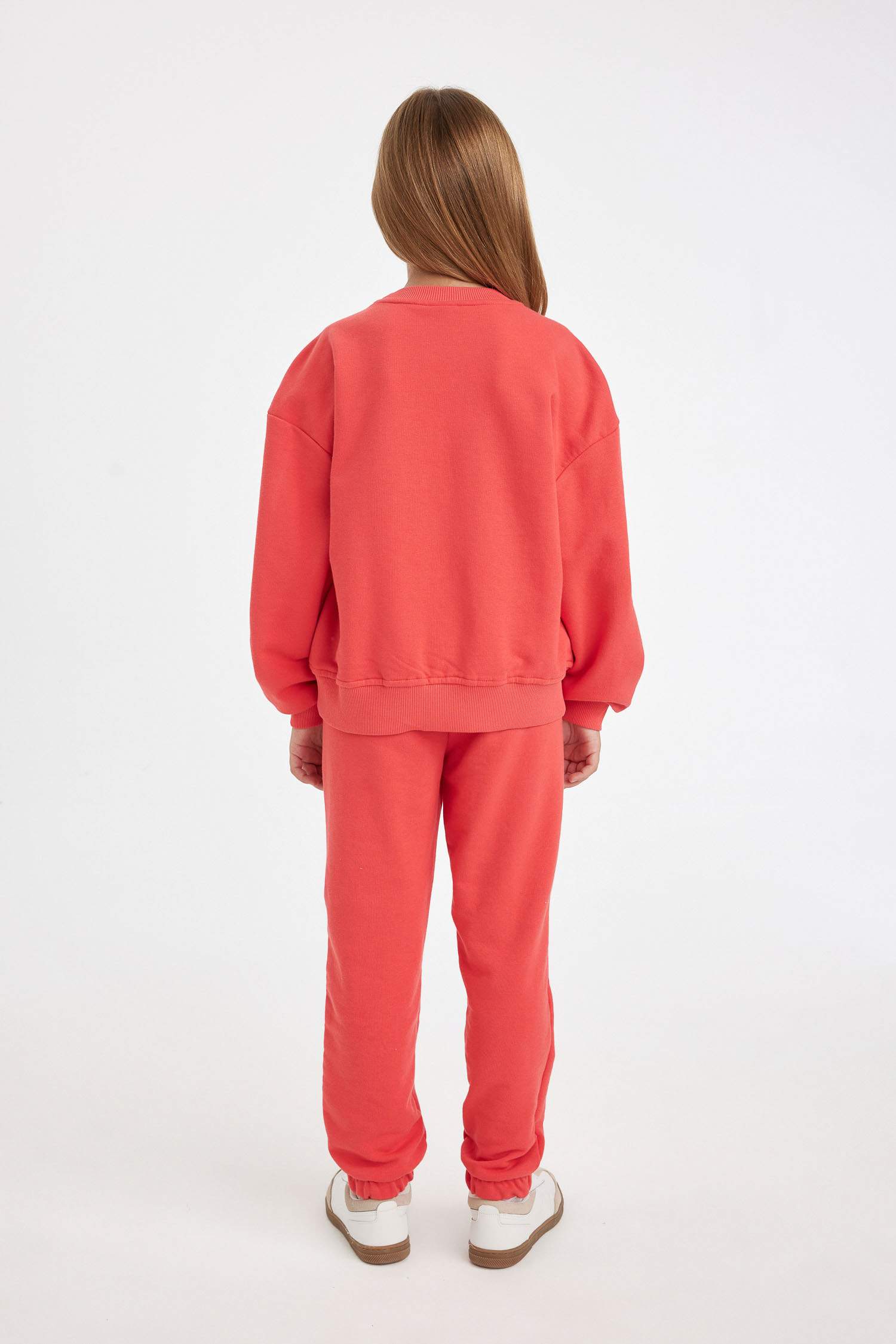 Kız Çocuk 2'li Takım Baskılı Bisiklet Yaka Sweatshirt Beli Lastikli Jogger Eşofman Altı