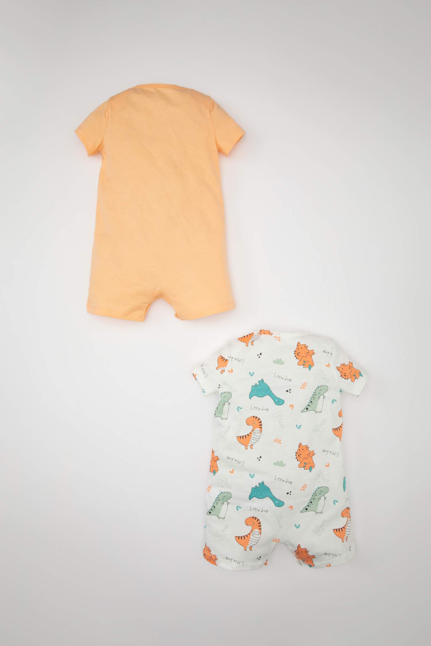 Erkek Bebek Yenidoğan Dinazor Baskılı Penye 2'li Kısa Kollu Tulum