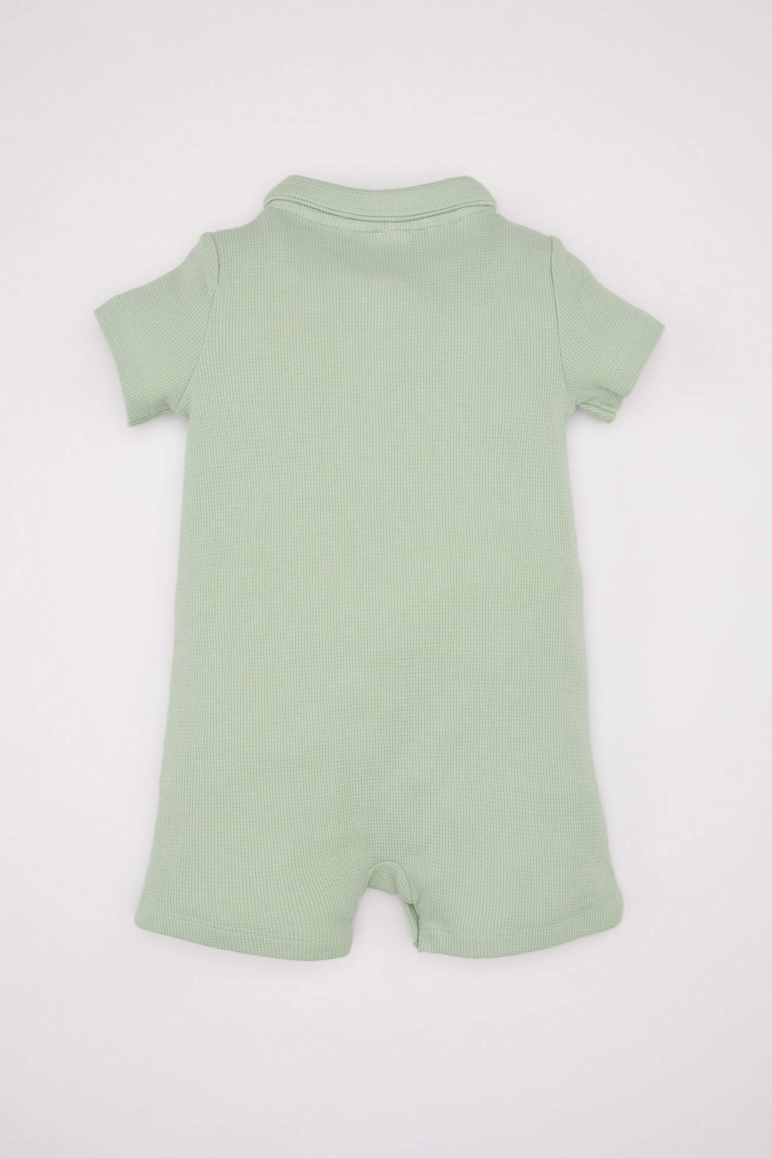 Erkek Bebek Yenidoğan Dinozor Baskılı Waffle Kısa Kollu Tulum