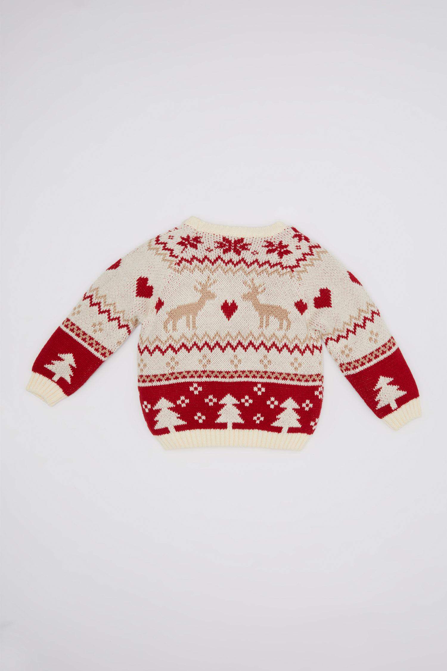 Kız Bebek Bisiklet Yaka Yılbaşı Temalı Triko Kazak