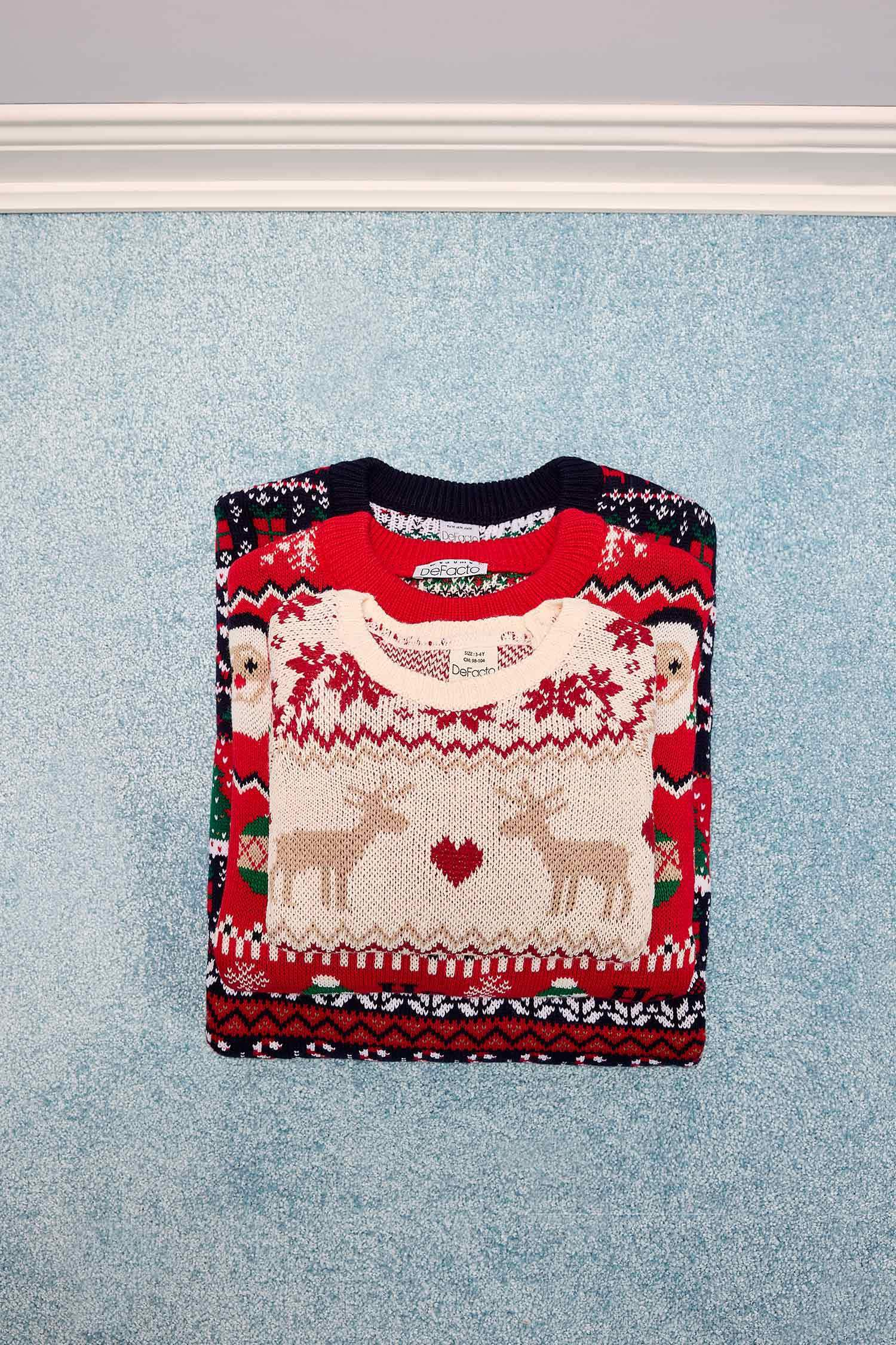 Kız Bebek Bisiklet Yaka Yılbaşı Temalı Triko Kazak