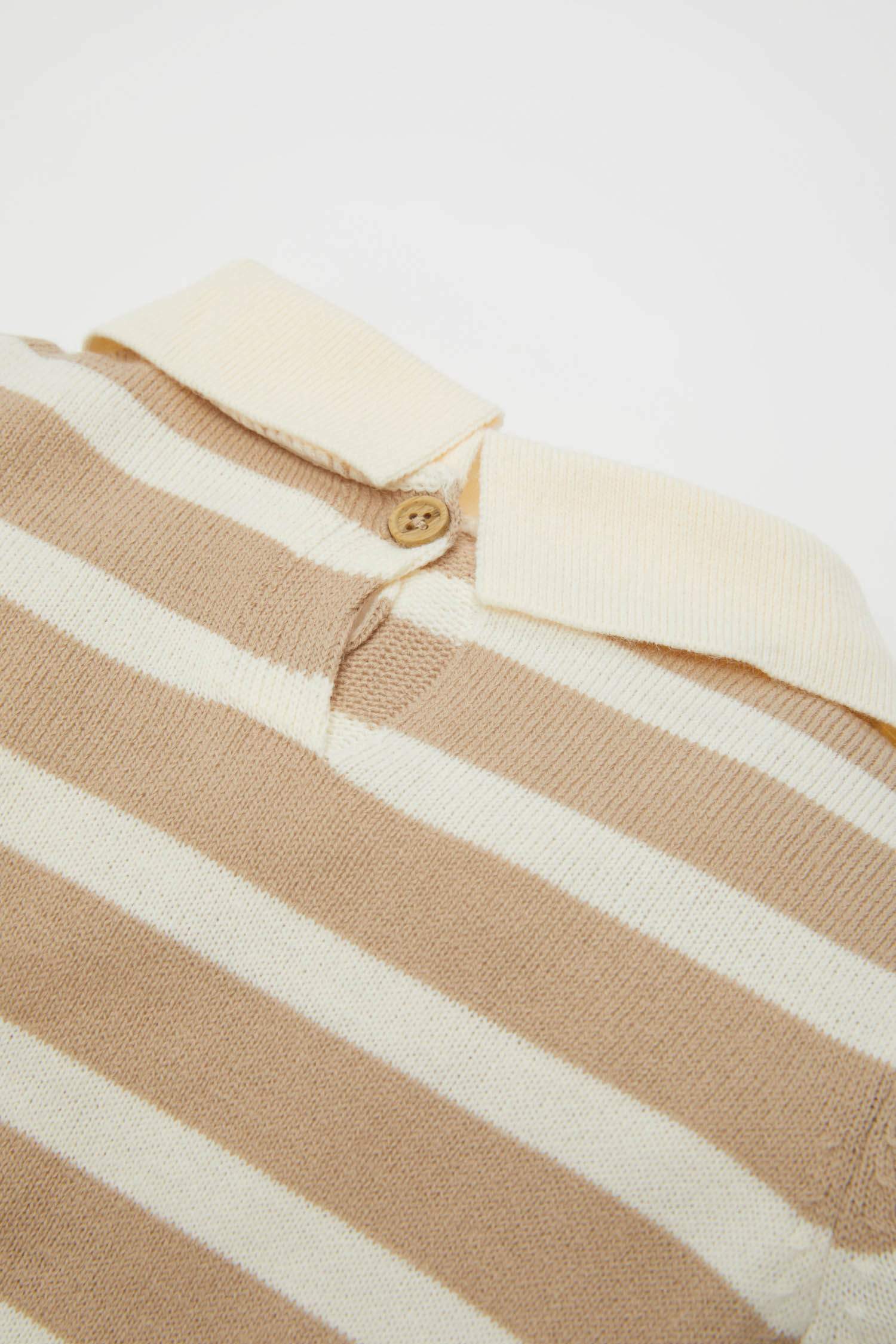 Kız Bebek 2'li Takım Çizgili Polo Yaka Triko Kazak İspanyol Paça Triko Tayt