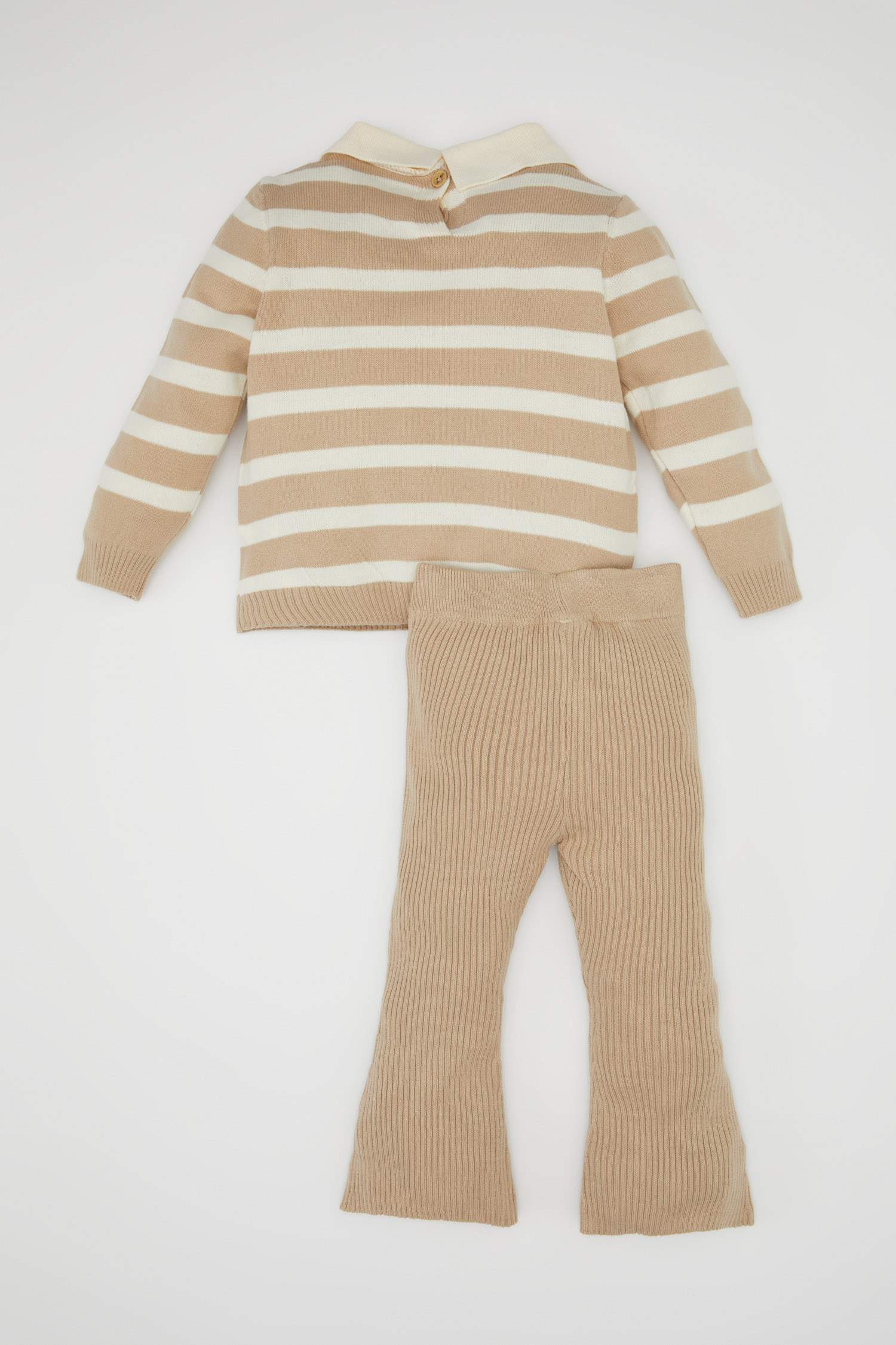 Kız Bebek 2'li Takım Çizgili Polo Yaka Triko Kazak İspanyol Paça Triko Tayt