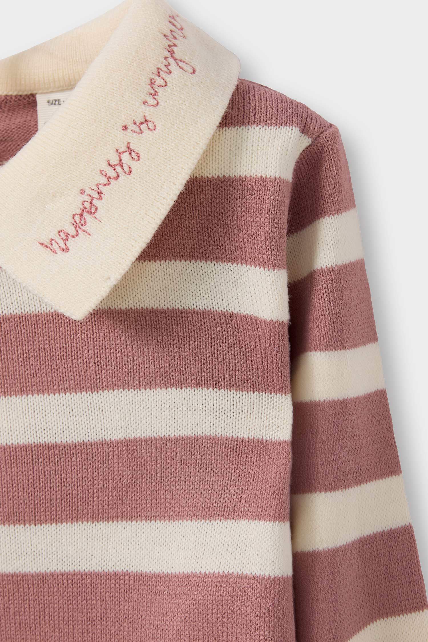 Kız Bebek 2'li Takım Çizgili Polo Yaka Triko Kazak İspanyol Paça Triko Tayt