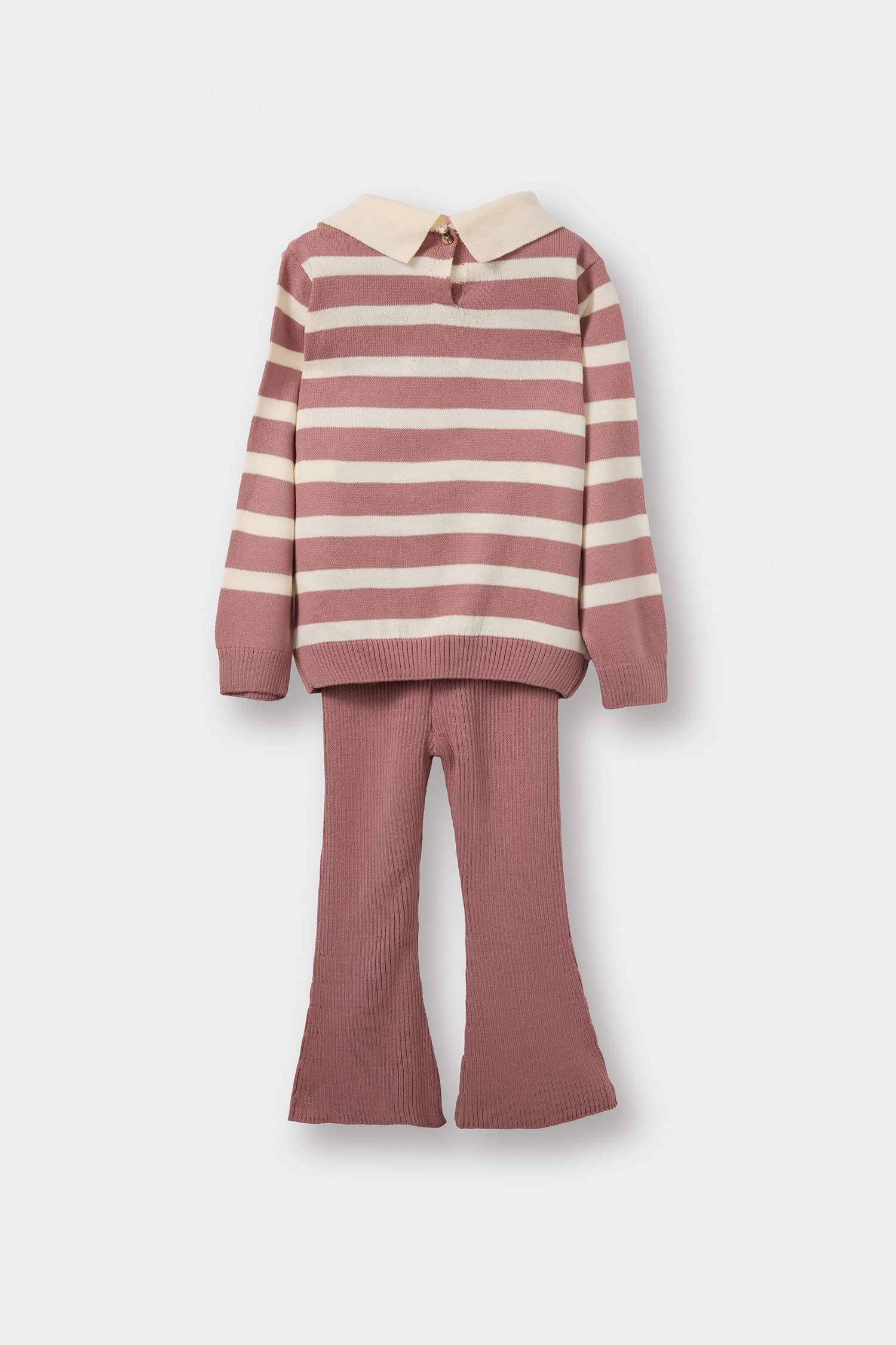 Kız Bebek 2'li Takım Çizgili Polo Yaka Triko Kazak İspanyol Paça Triko Tayt