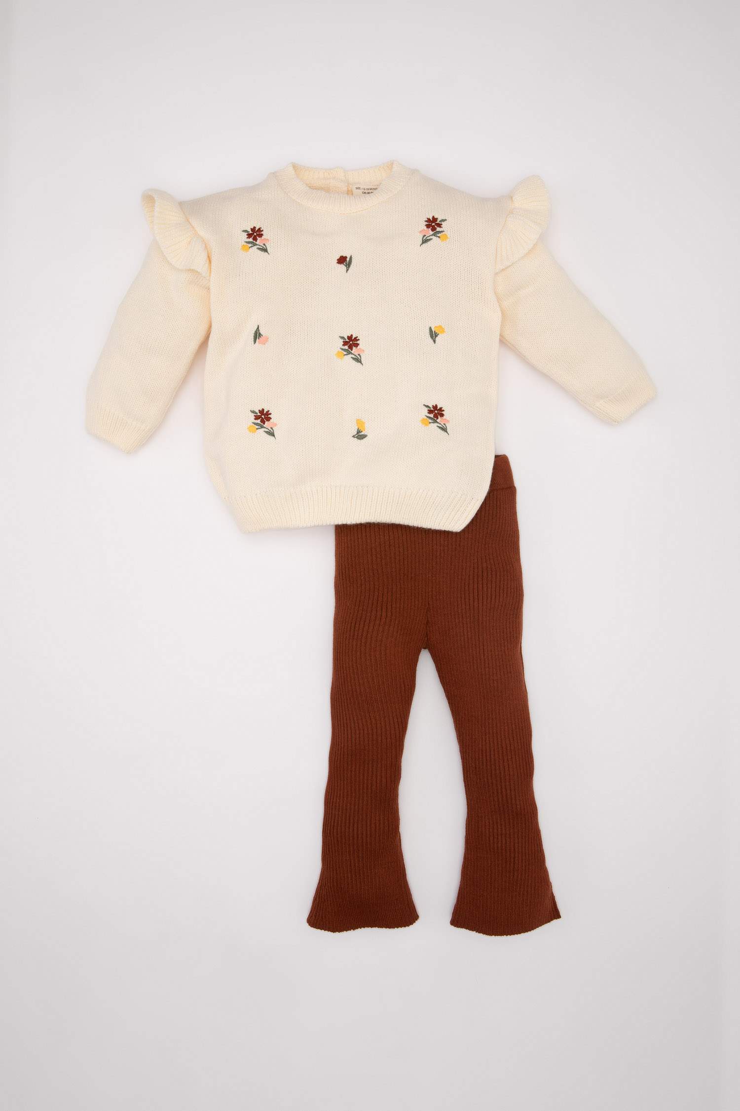 Kız Bebek 2'li Takım Çiçek Nakışlı Triko Kazak İspanyol Paça Tayt