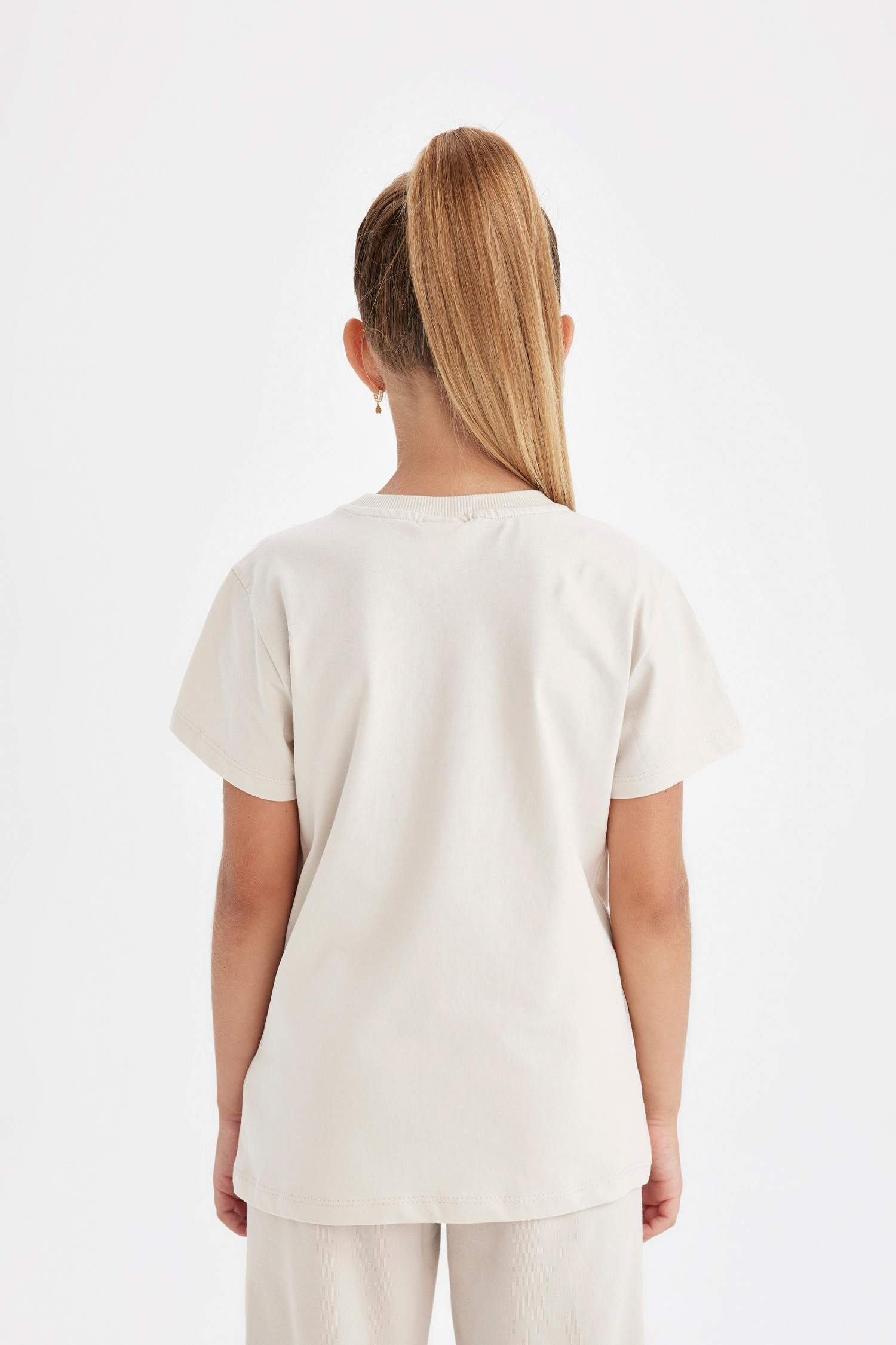 Kız Çocuk Bisiklet Yaka Yazı Baskılı Kısa Kollu Okul Tişörtü