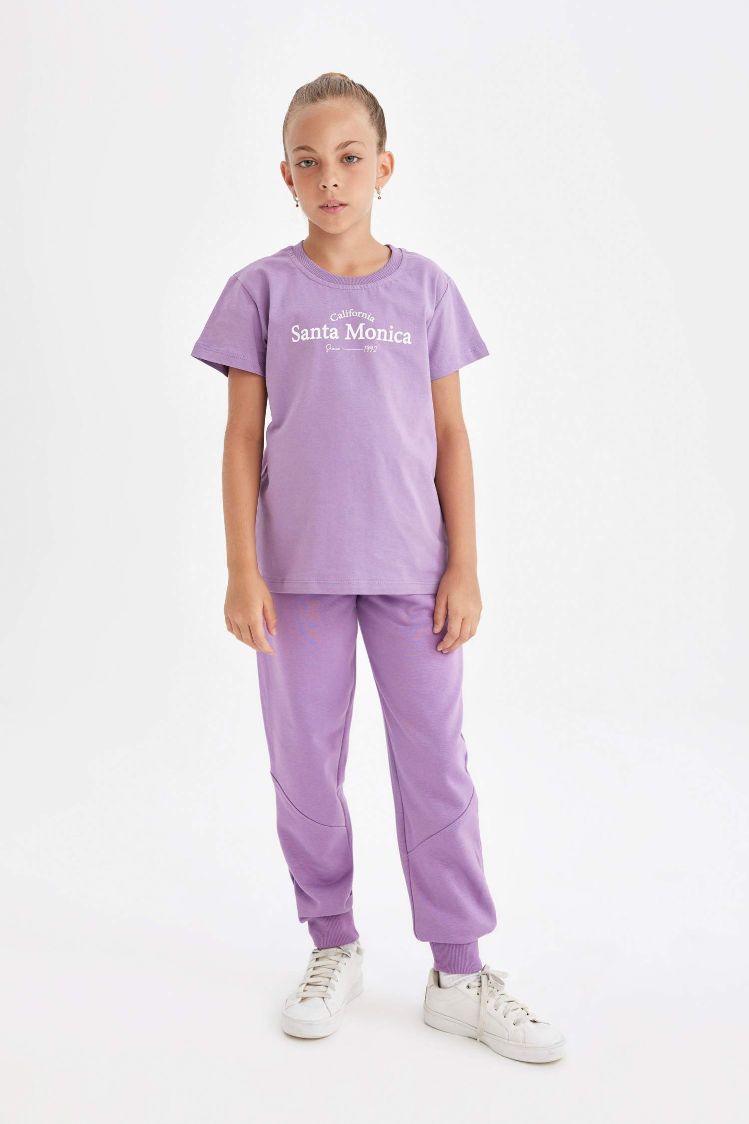 Kız Çocuk Bisiklet Yaka Yazı Baskılı Kısa Kollu Tişört