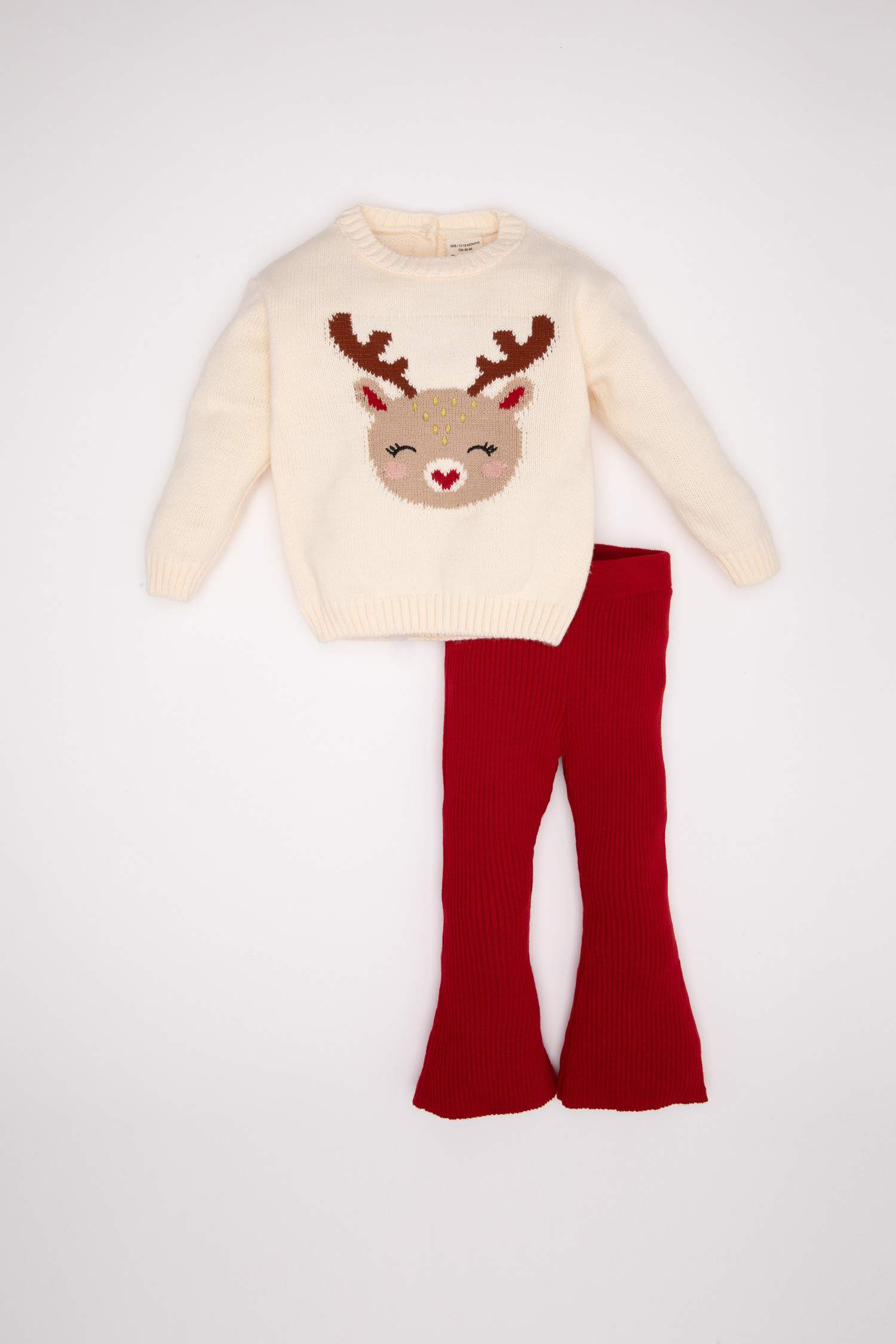 Kız Bebek 2'li Takım Yılbaşı Temalı Triko Kazak İspanyol Paça Tayt