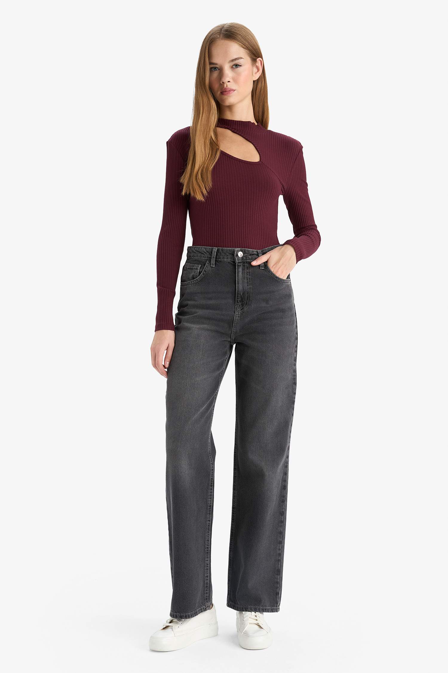 Slim Fit Long Sleeve Crew Neck Ribbed T-shirt