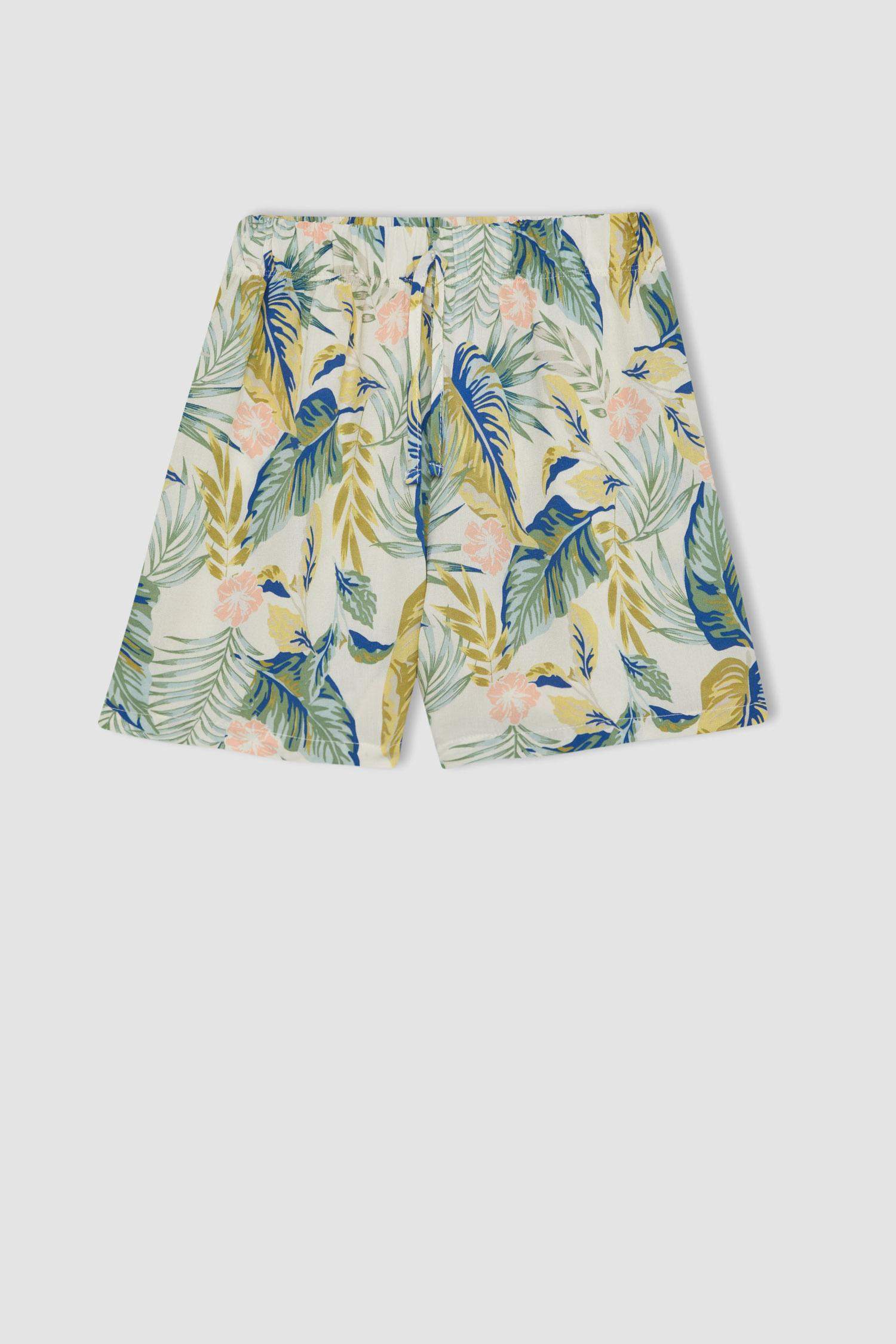 Kız Çocuk Pijama Takımı Standart Fit Desenli Kısa Kollu Üst Şort